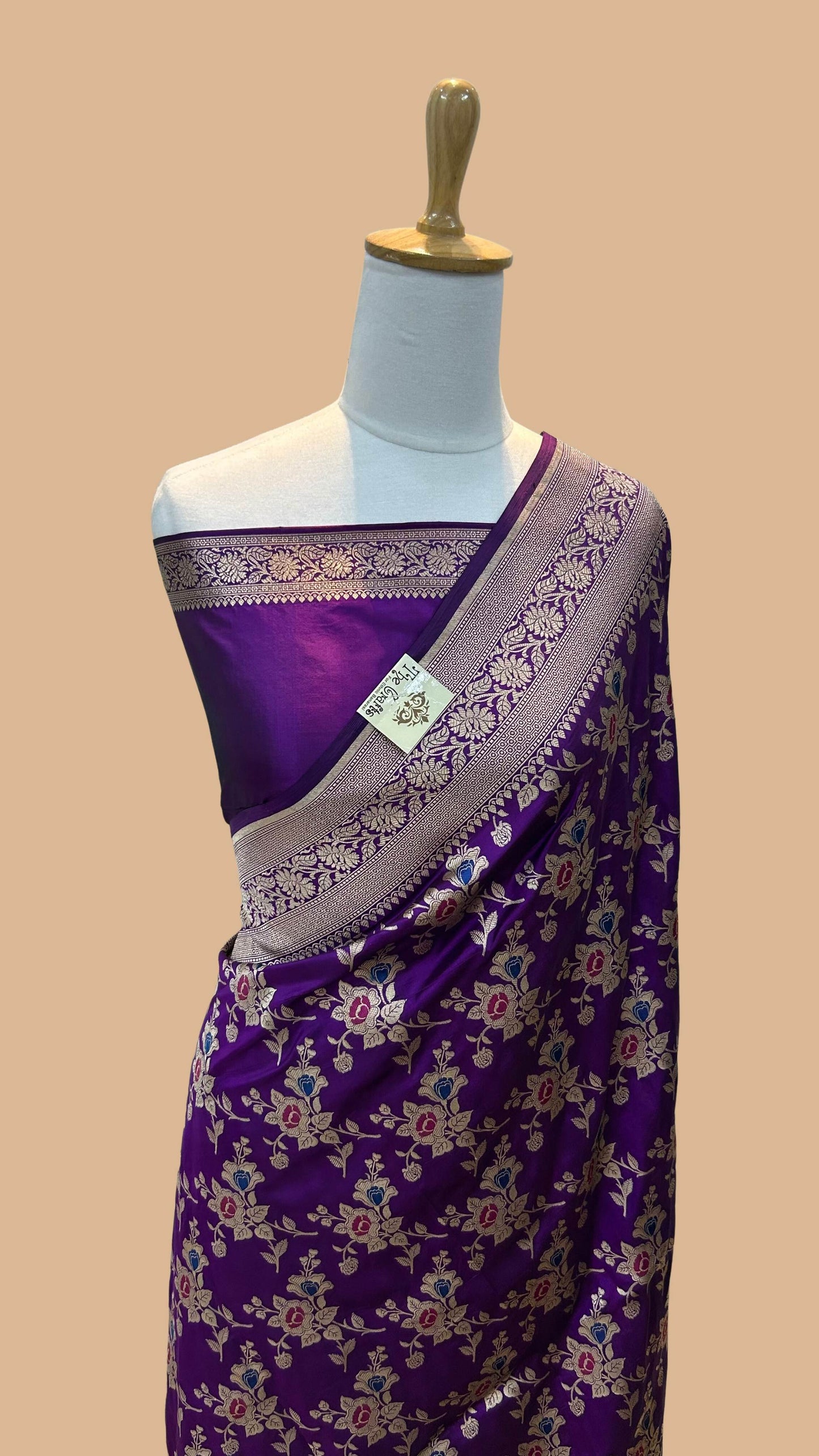 Pure Katan Silk Handloom Banarasi Saree - All over jaal work with meenakari