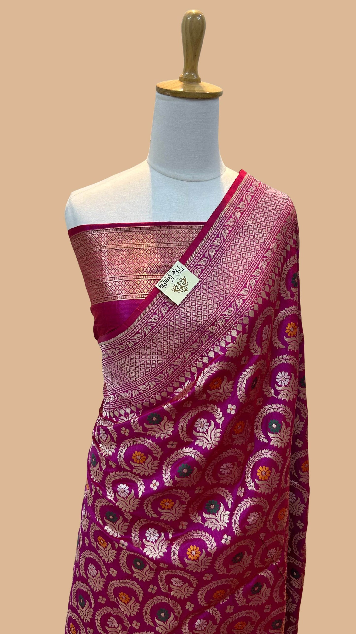 Pure Katan Silk Handloom Banarasi Saree - All over jaal work with meenakari