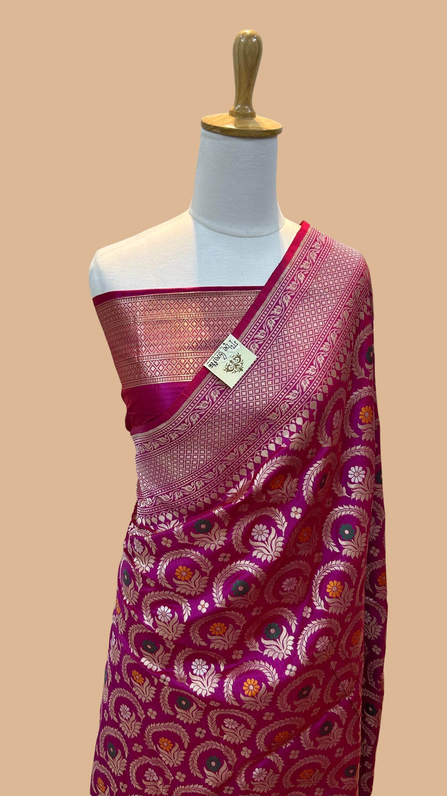 Pure Katan Silk Handloom Banarasi Saree - All over jaal work with meenakari