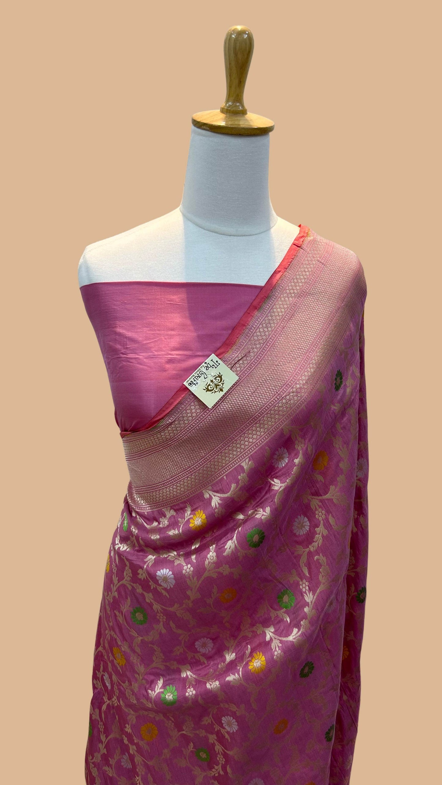Pure Katan Silk Handloom Banarasi Saree - All over Jaal work with meenakari