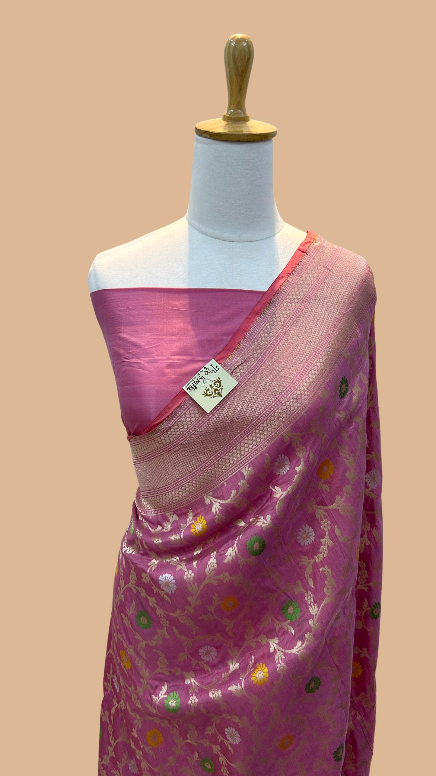 Pure Katan Silk Handloom Banarasi Saree - All over Jaal work with meenakari