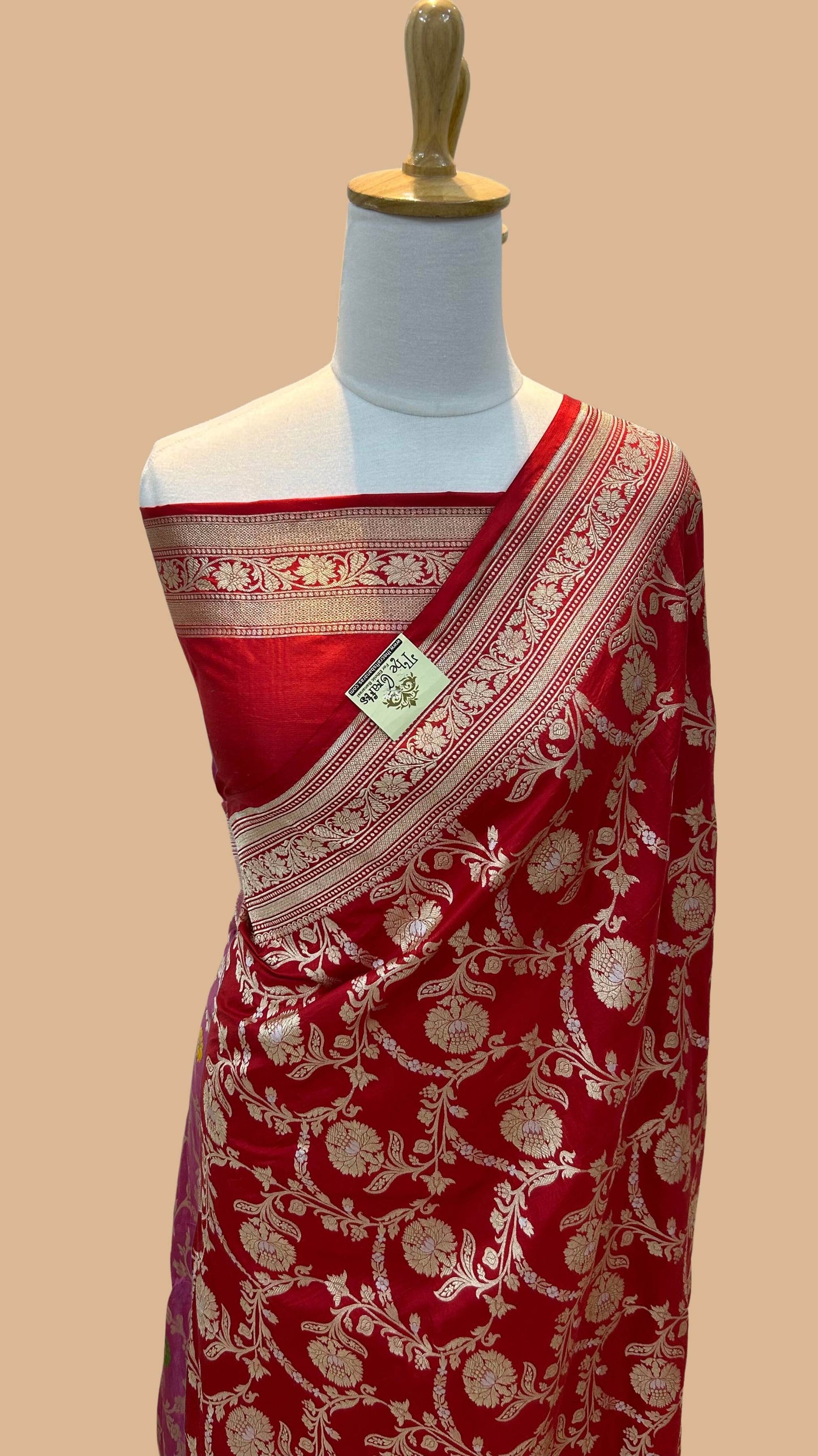 Pure Katan Silk Handloom Banarasi Saree - All over Sona Roopa Jaal work