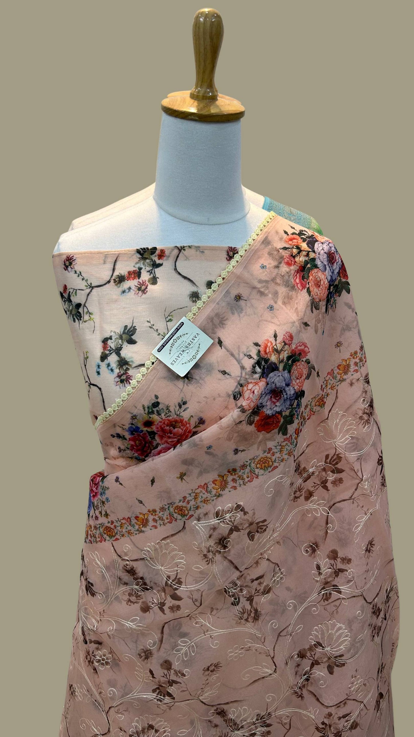 Kora Silk Banarasi Saree - Digital print with chikankari