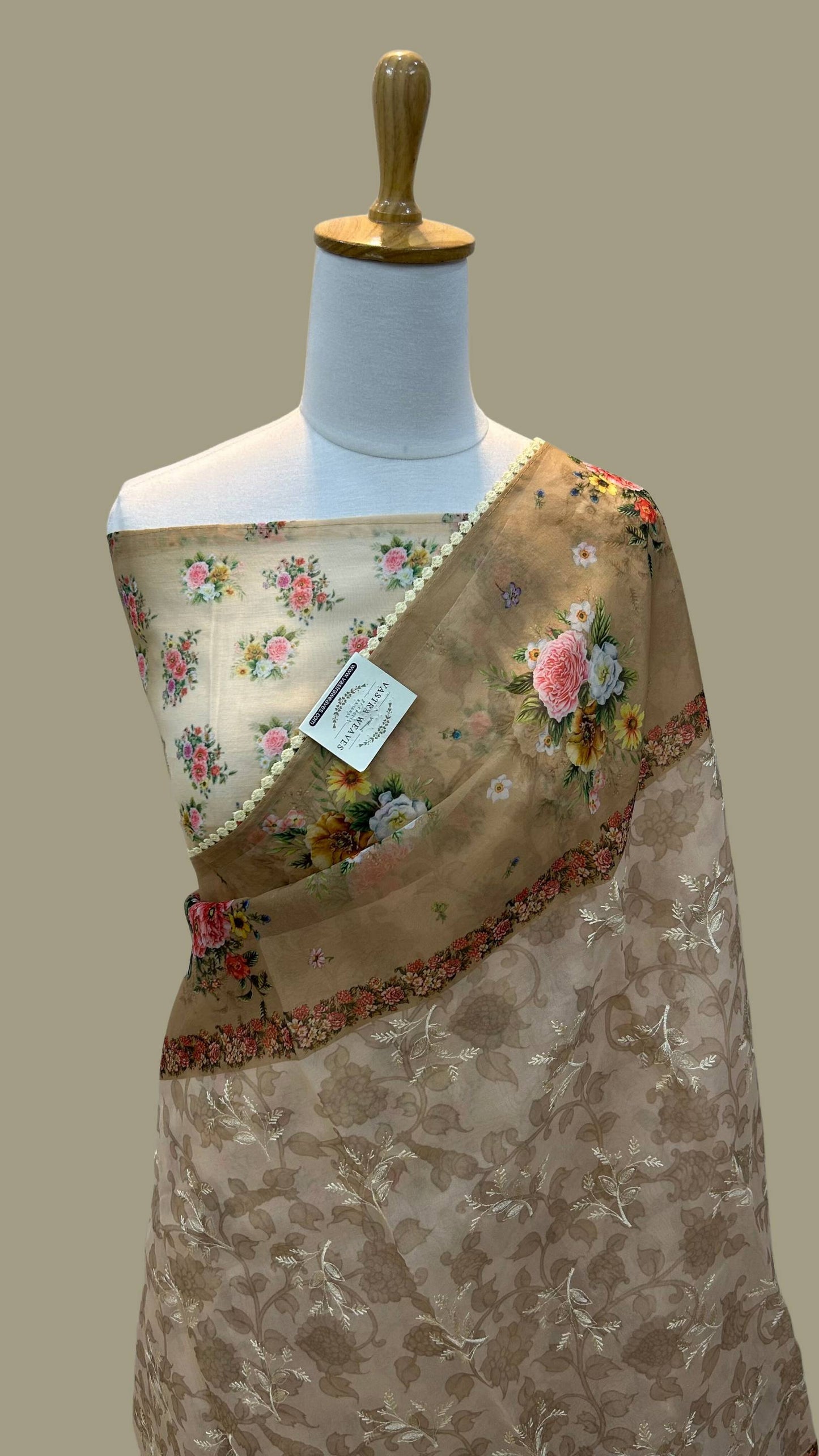 Kora Silk Banarasi Saree - Digital print with chikankari