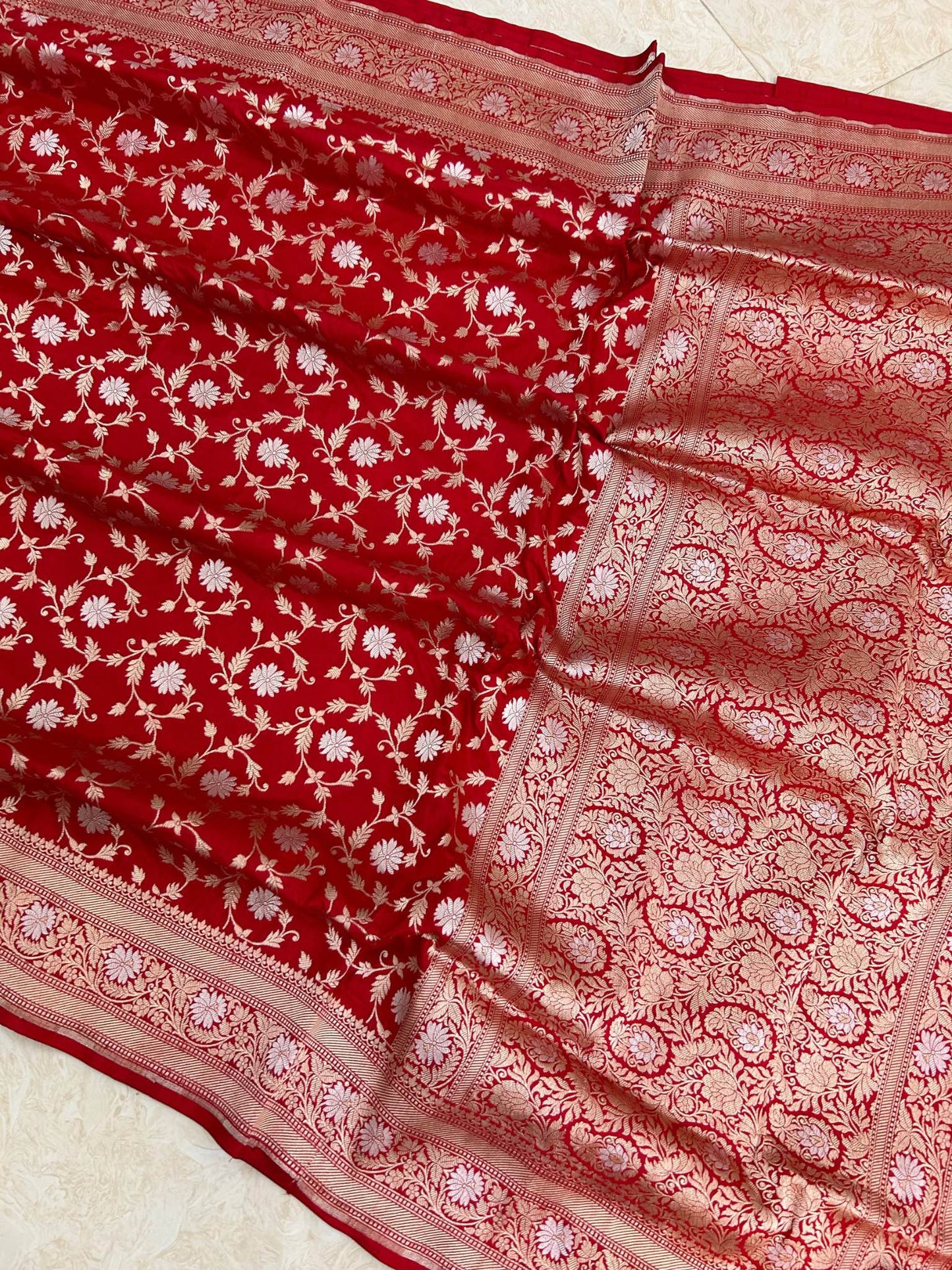Pure Katan Silk Handloom Banarasi Saree - All over Sona Roopa Jaal work