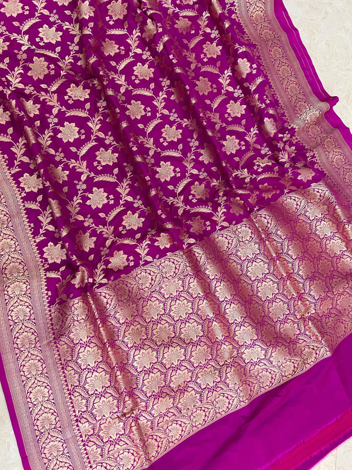 Pure Katan Silk Handloom Banarasi Saree - Jaal work