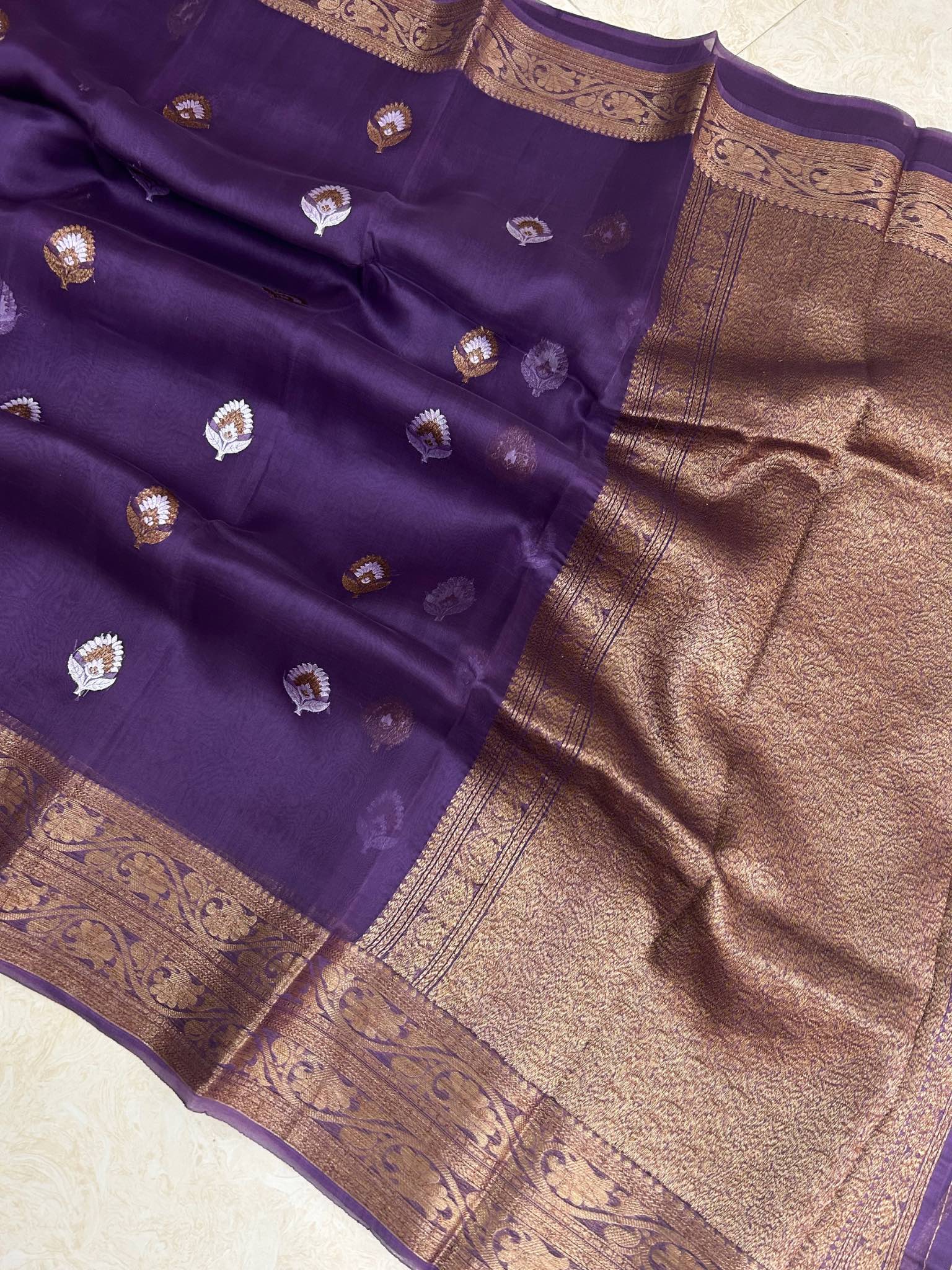 Pure Kora Silk Handloom Banarasi Saree - Alfi Kadhua motifs