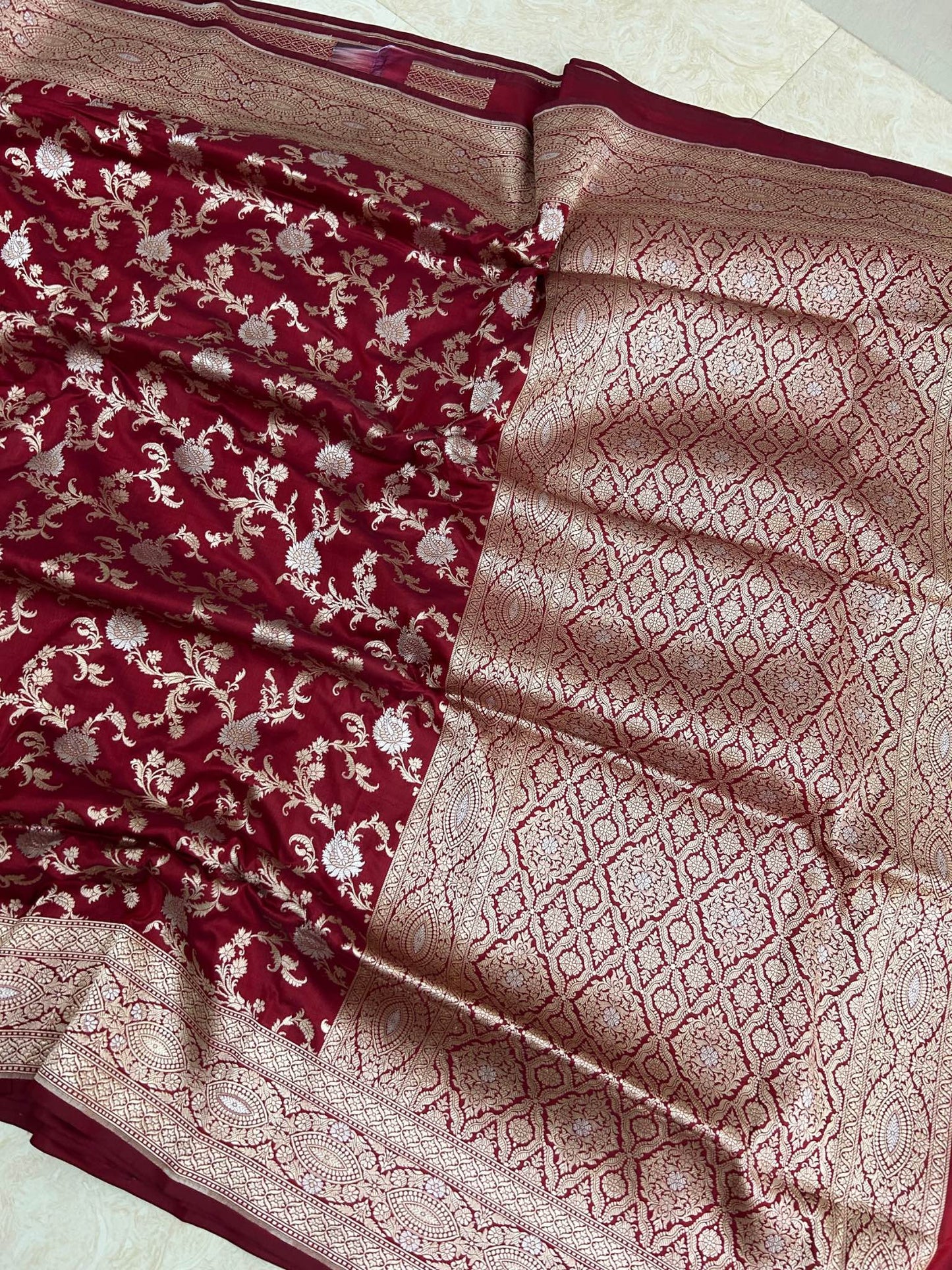 Pure Katan Silk Handloom Banarasi Saree - All over Sona Roopa Jaal work