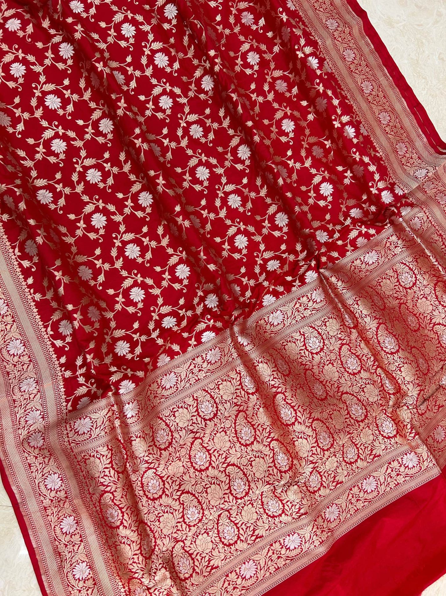 Pure Katan Silk Handloom Banarasi Saree - All over Sona Roopa Jaal work