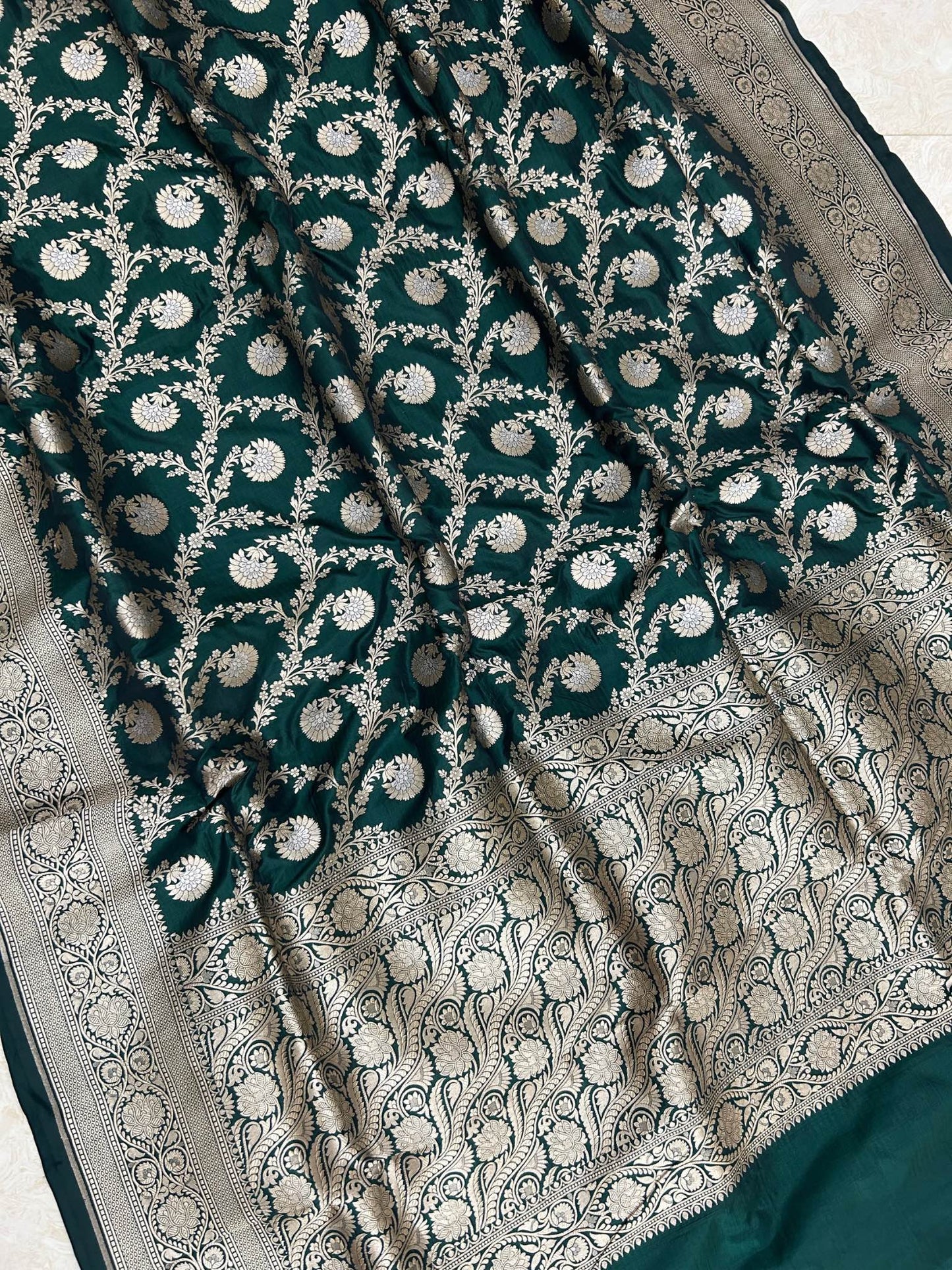 Pure Katan Silk Handloom Banarasi Saree - All over Sona Roopa Jaal work