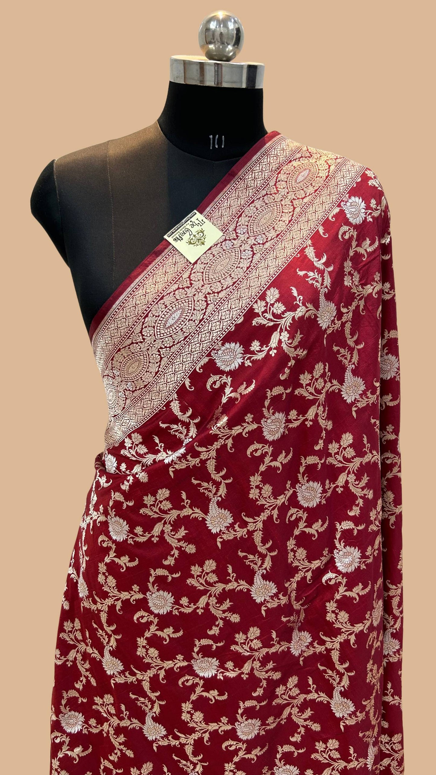 Pure Katan Silk Handloom Banarasi Saree - All over Sona Roopa Jaal work