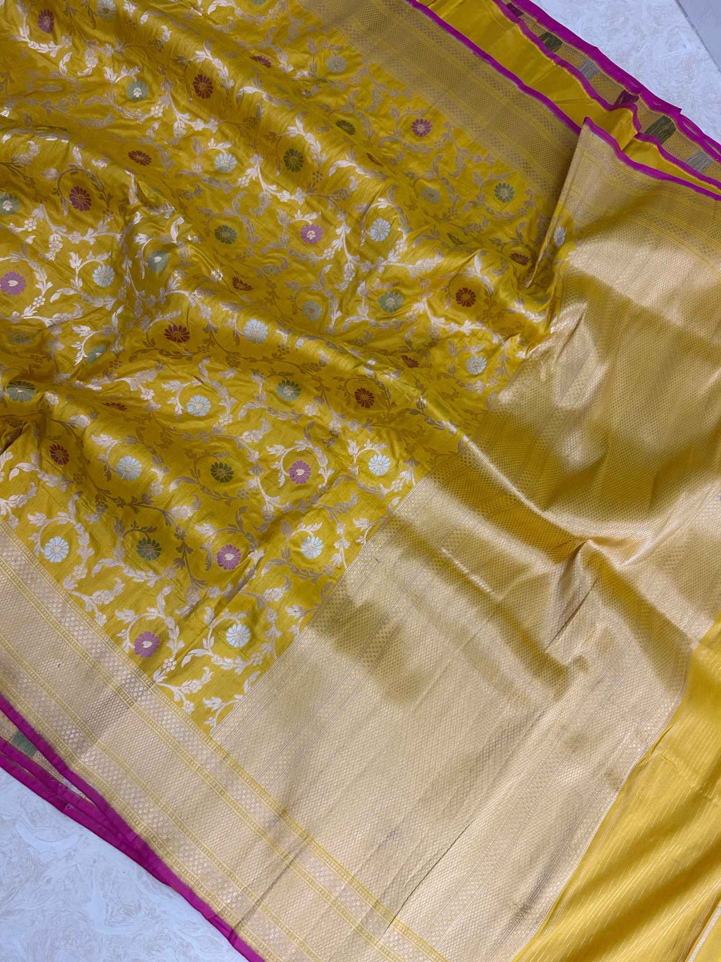 Pure Katan Silk Handloom Banarasi Saree - All over Jaal work with meenakari