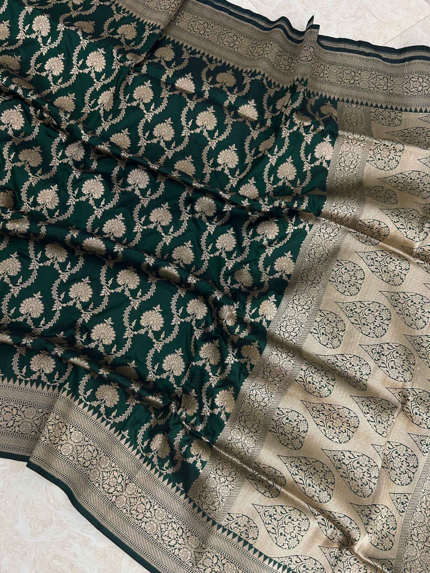Pure Katan Silk Handloom Banarasi Saree - Jaal work