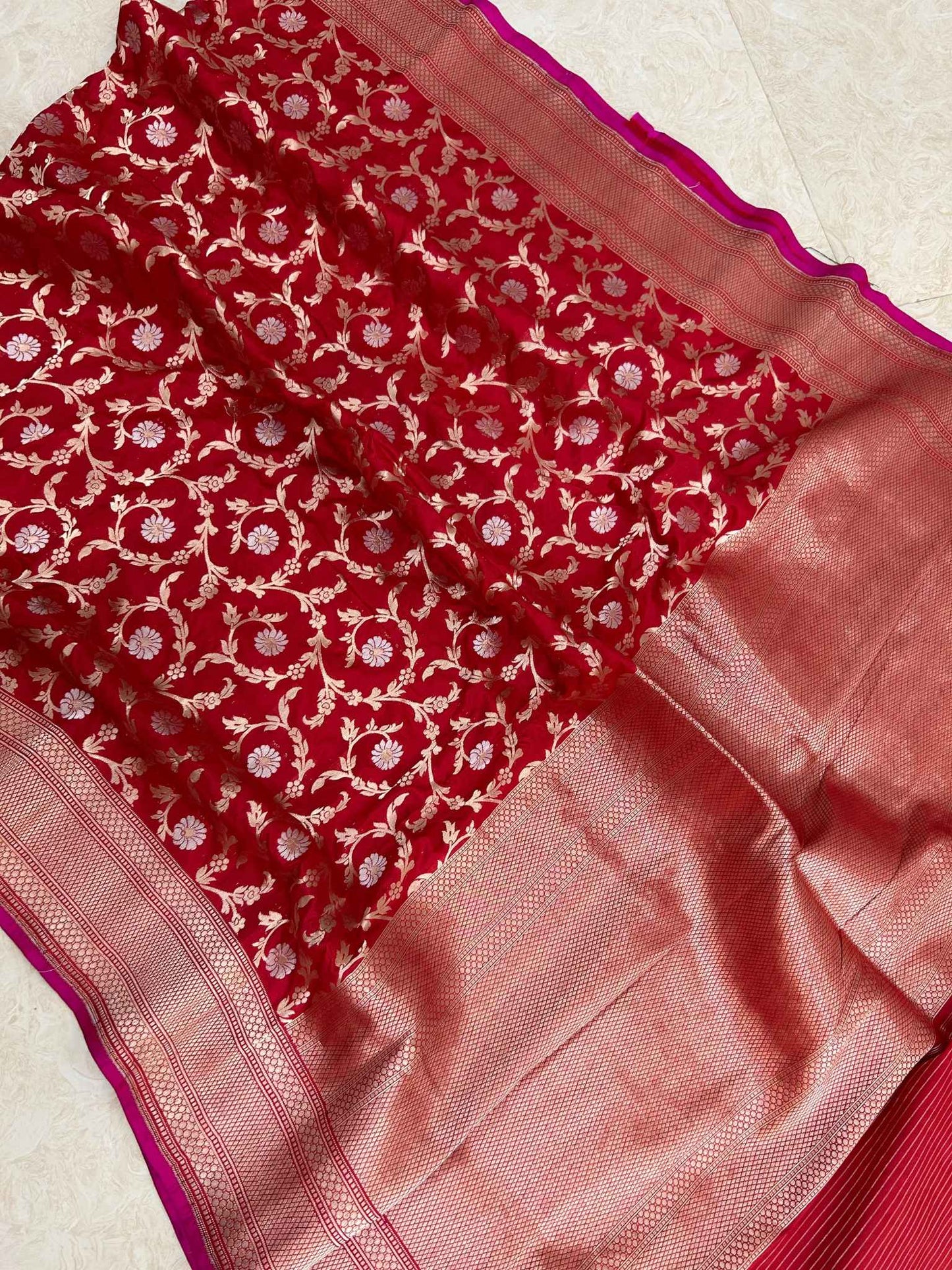 Pure Katan Silk Handloom Banarasi Saree - All over sona roopa jaal work