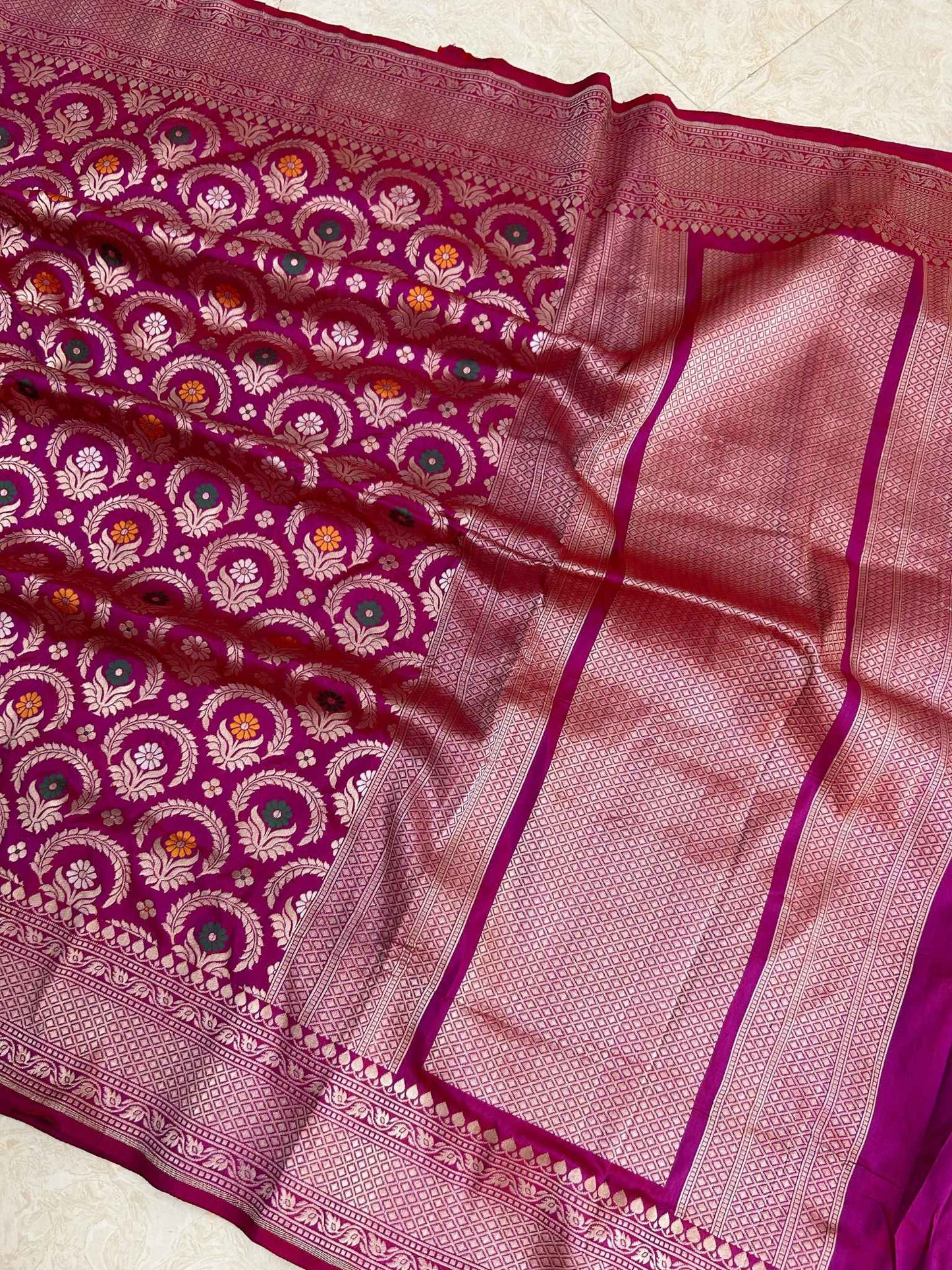 Pure Katan Silk Handloom Banarasi Saree - All over jaal work with meenakari