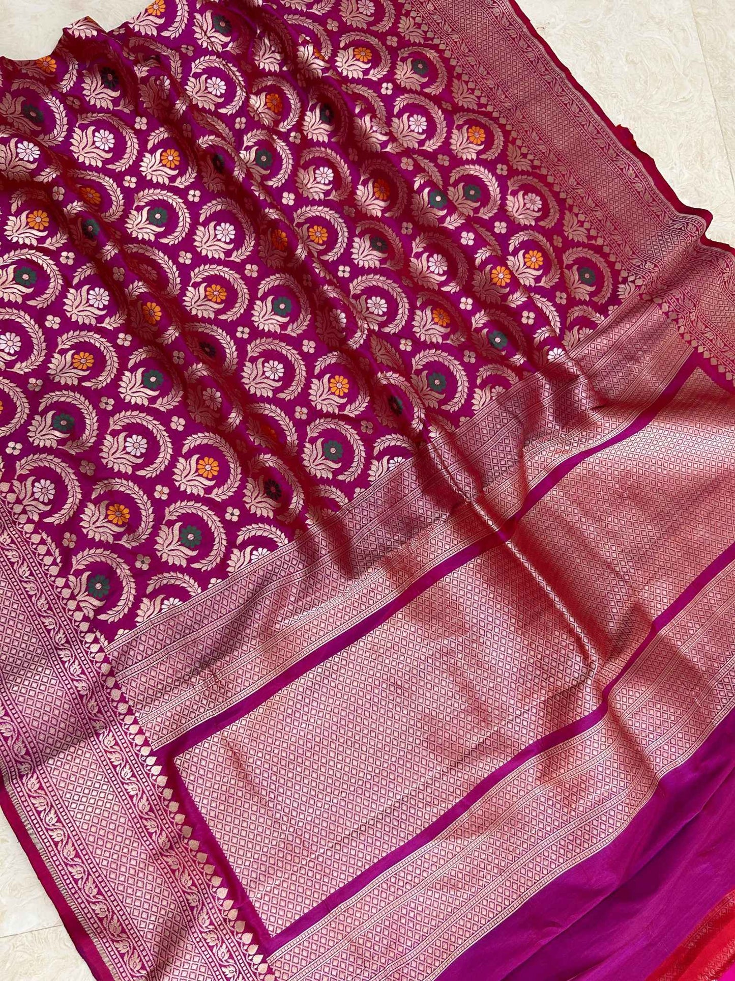 Pure Katan Silk Handloom Banarasi Saree - All over jaal work with meenakari