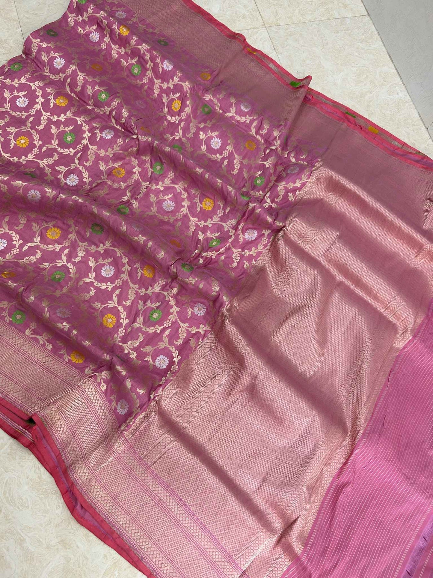 Pure Katan Silk Handloom Banarasi Saree - All over Jaal work with meenakari