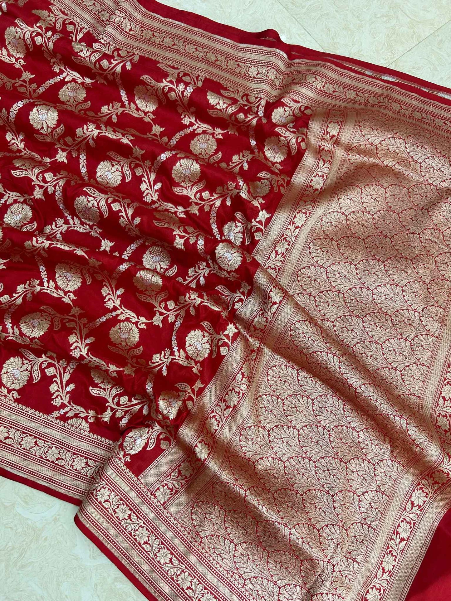 Pure Katan Silk Handloom Banarasi Saree - All over Sona Roopa Jaal work