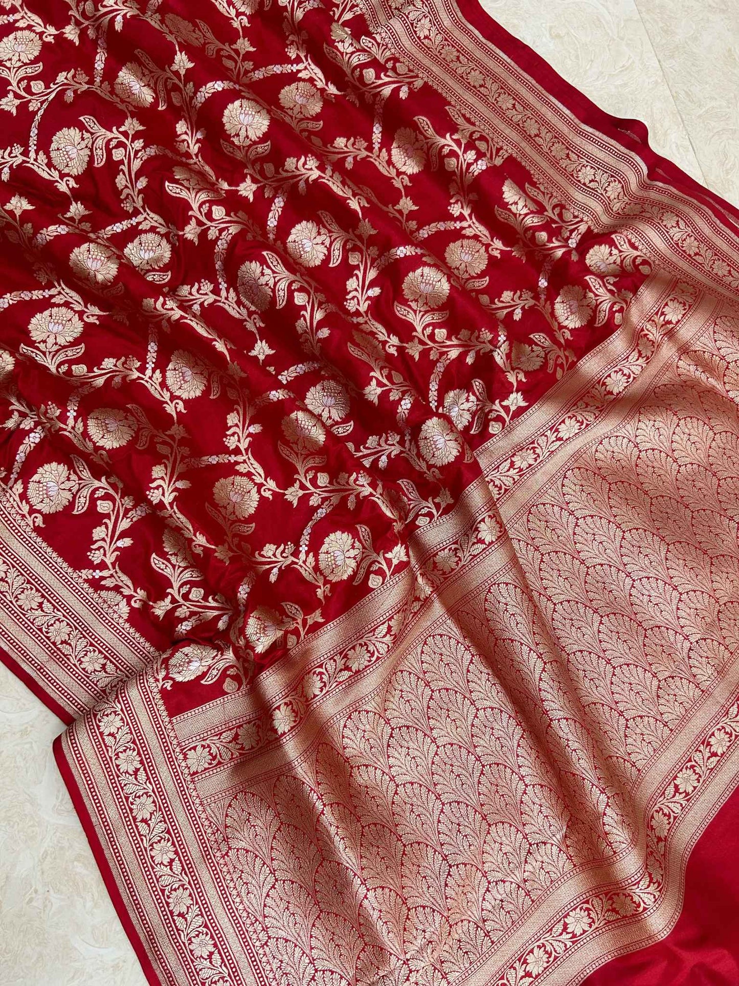 Pure Katan Silk Handloom Banarasi Saree - All over Sona Roopa Jaal work