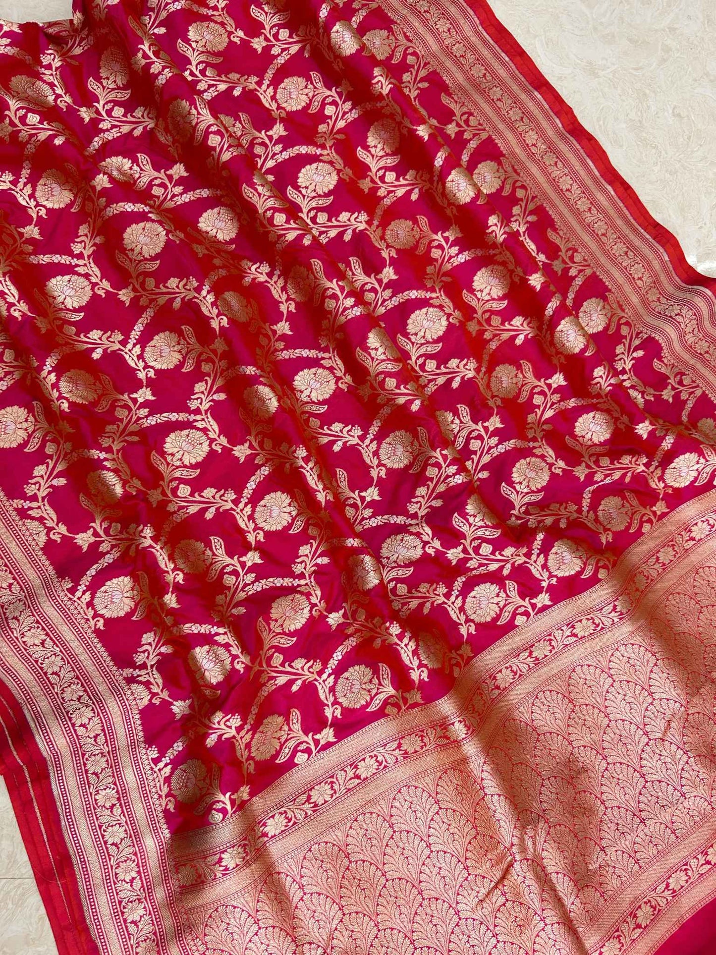 Pure Katan Silk Handloom Banarasi Saree - All over Sona Roopa Jaal work