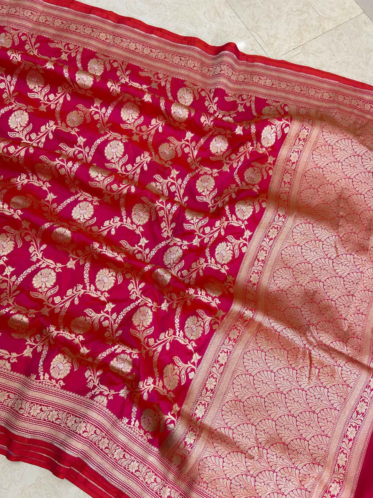 Pure Katan Silk Handloom Banarasi Saree - All over Sona Roopa Jaal work