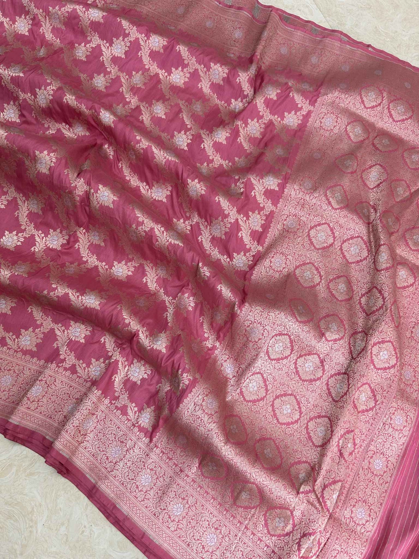 Pure Katan Silk Handloom Banarasi Saree - All over Sona Roopa Jaal work