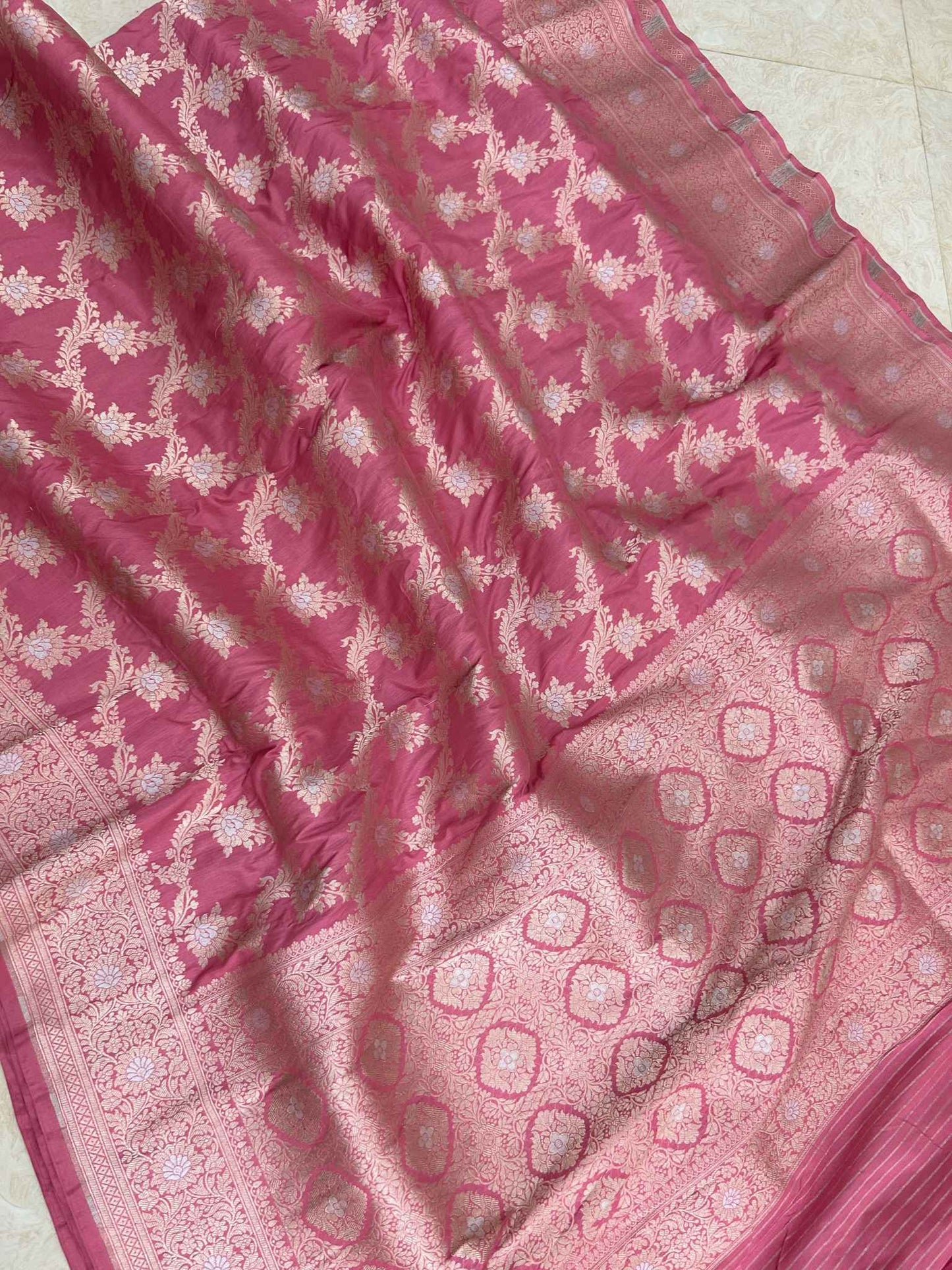 Pure Katan Silk Handloom Banarasi Saree - All over Sona Roopa Jaal work