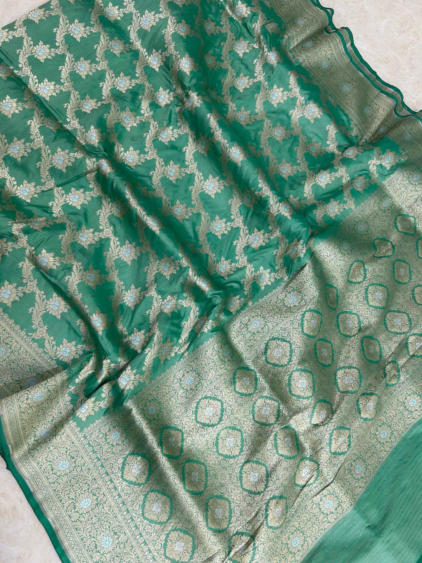 Pure Katan Silk Handloom Banarasi Saree - All over Sona Roopa Jaal work