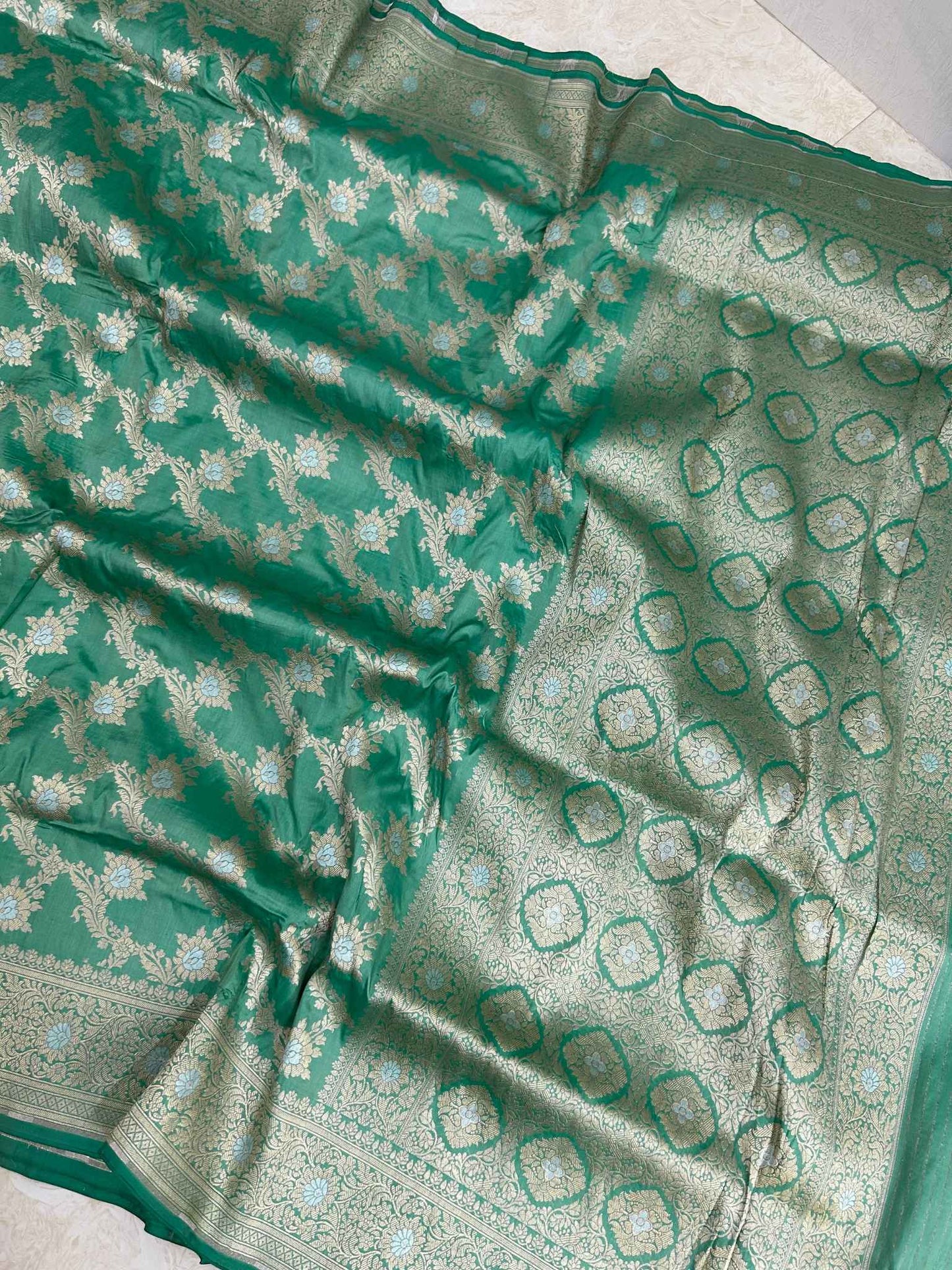 Pure Katan Silk Handloom Banarasi Saree - All over Sona Roopa Jaal work