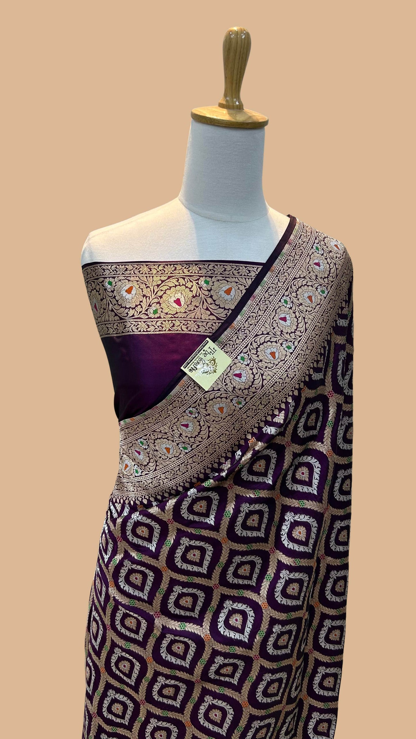 Pure Katan Silk Handloom Banarasi Saree - All over sona roopa jaal work with meenakari