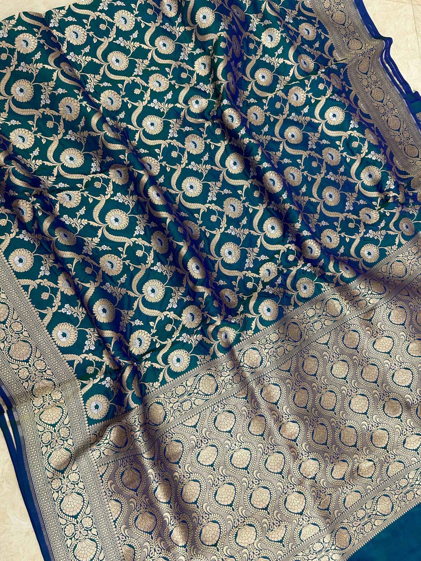 Pure Katan Silk Handloom Banarasi Saree - All over jaal work with meenakari