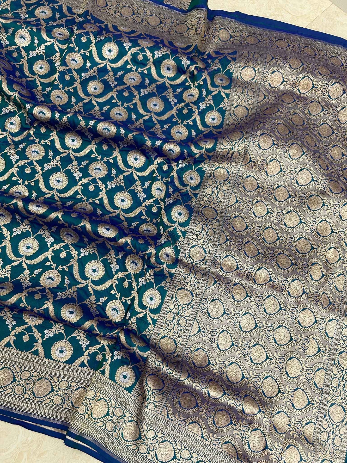 Pure Katan Silk Handloom Banarasi Saree - All over jaal work with meenakari