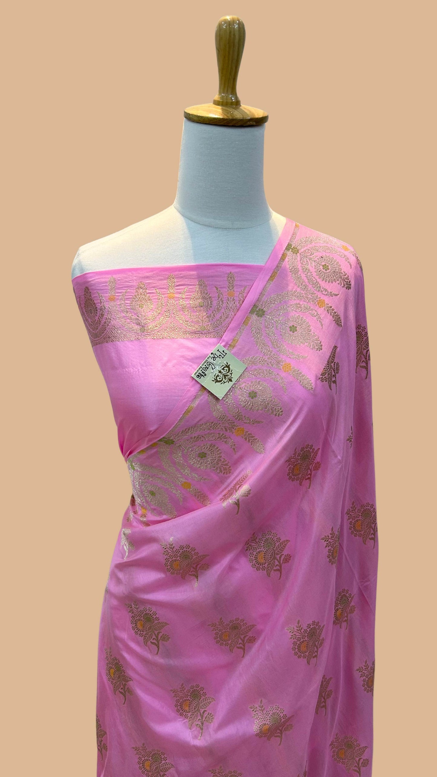 Pure Katan Silk Handloom Banarasi Saree - All over jaal work with meenakari