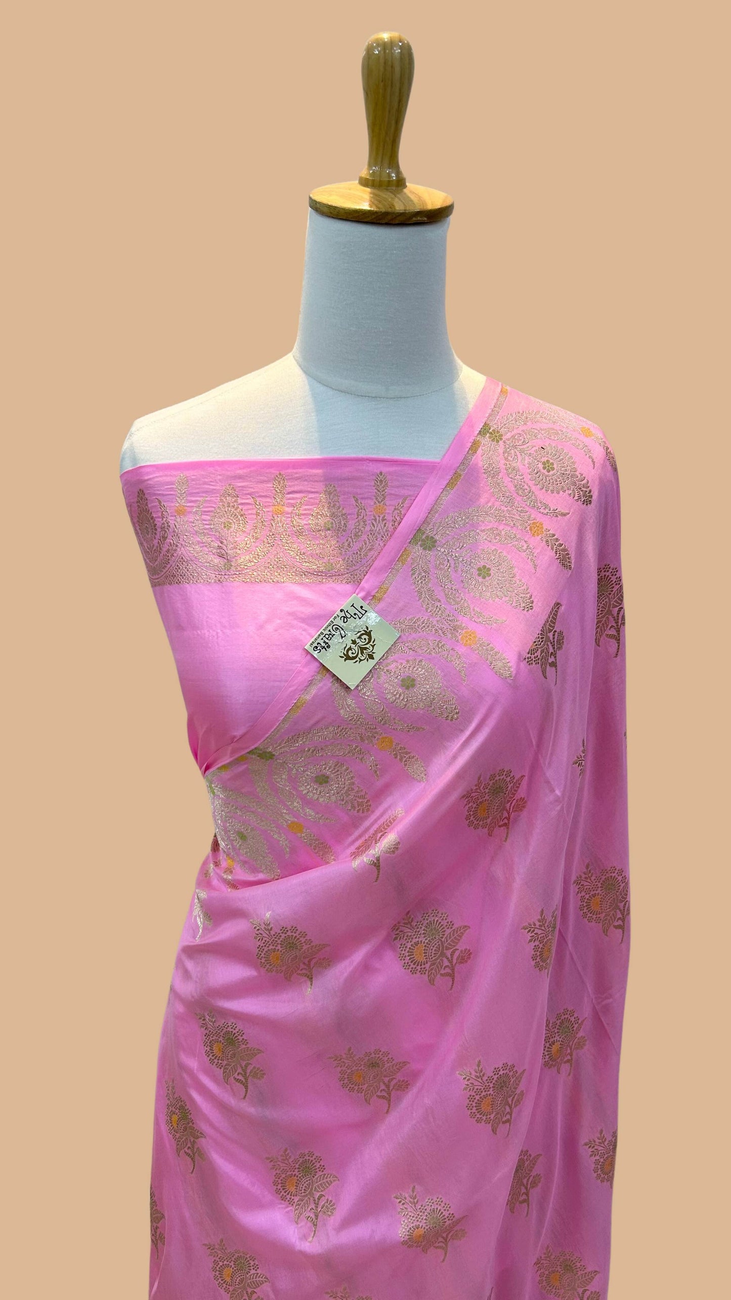 Pure Katan Silk Handloom Banarasi Saree - All over jaal work with meenakari