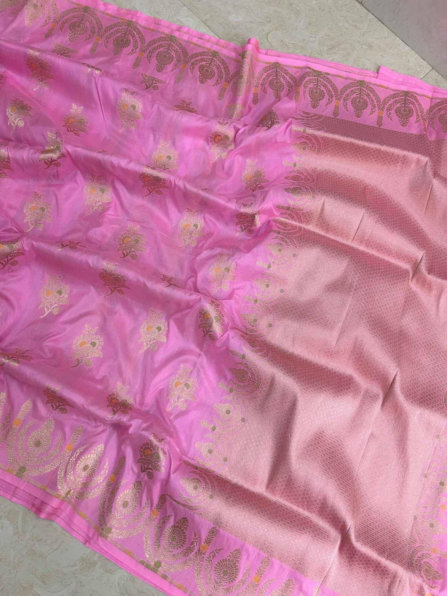 Pure Katan Silk Handloom Banarasi Saree - All over jaal work with meenakari