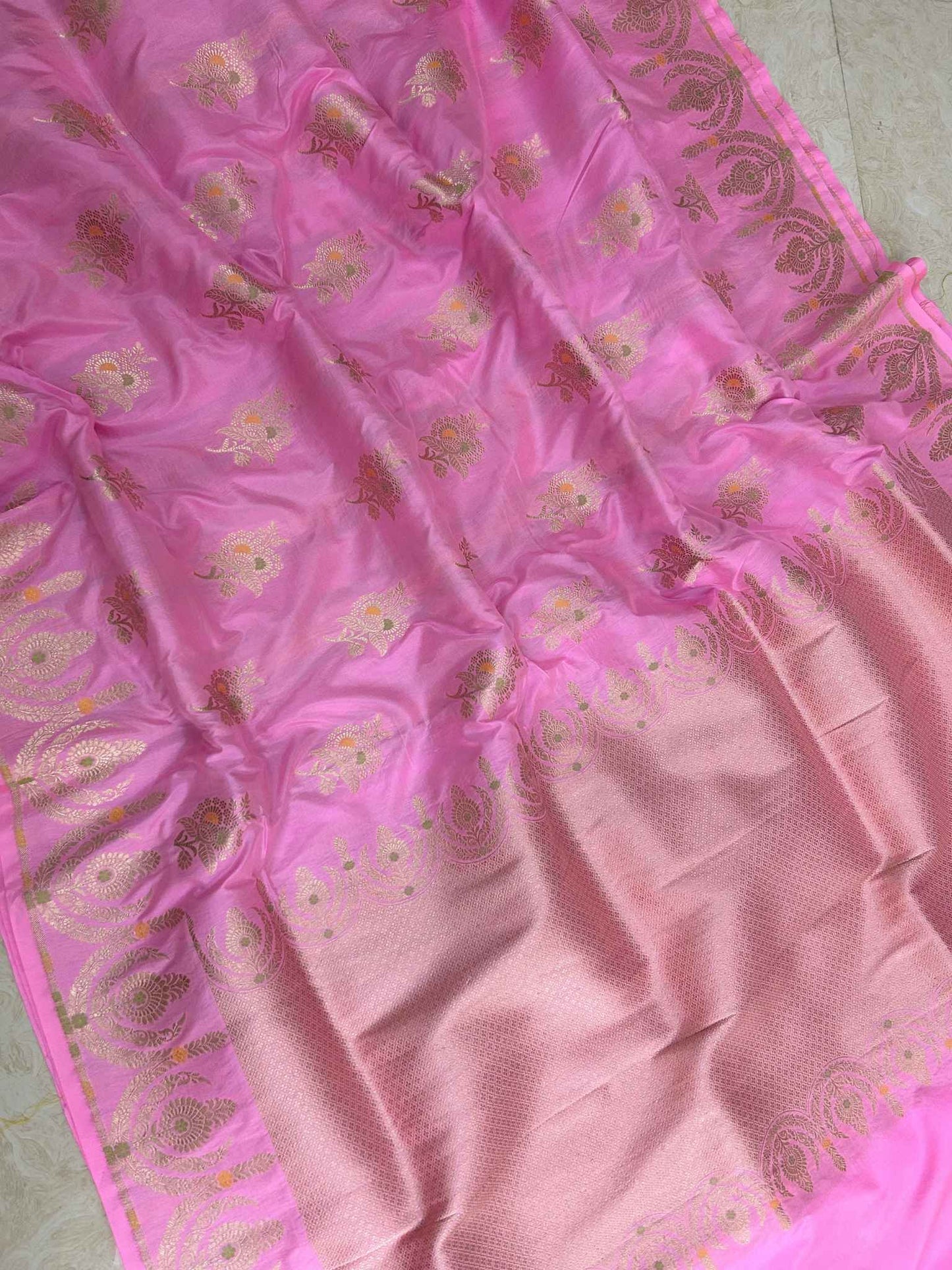Pure Katan Silk Handloom Banarasi Saree - All over jaal work with meenakari