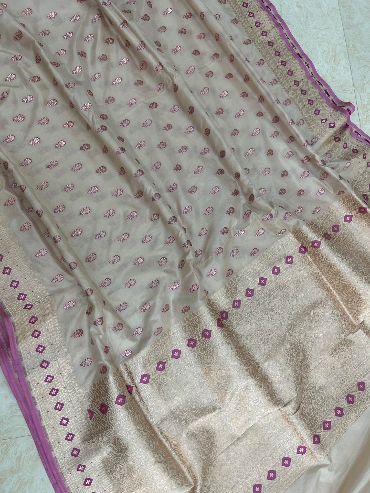 Pure Katan Silk Handloom Banarasi Saree - All over buti work with meenakari