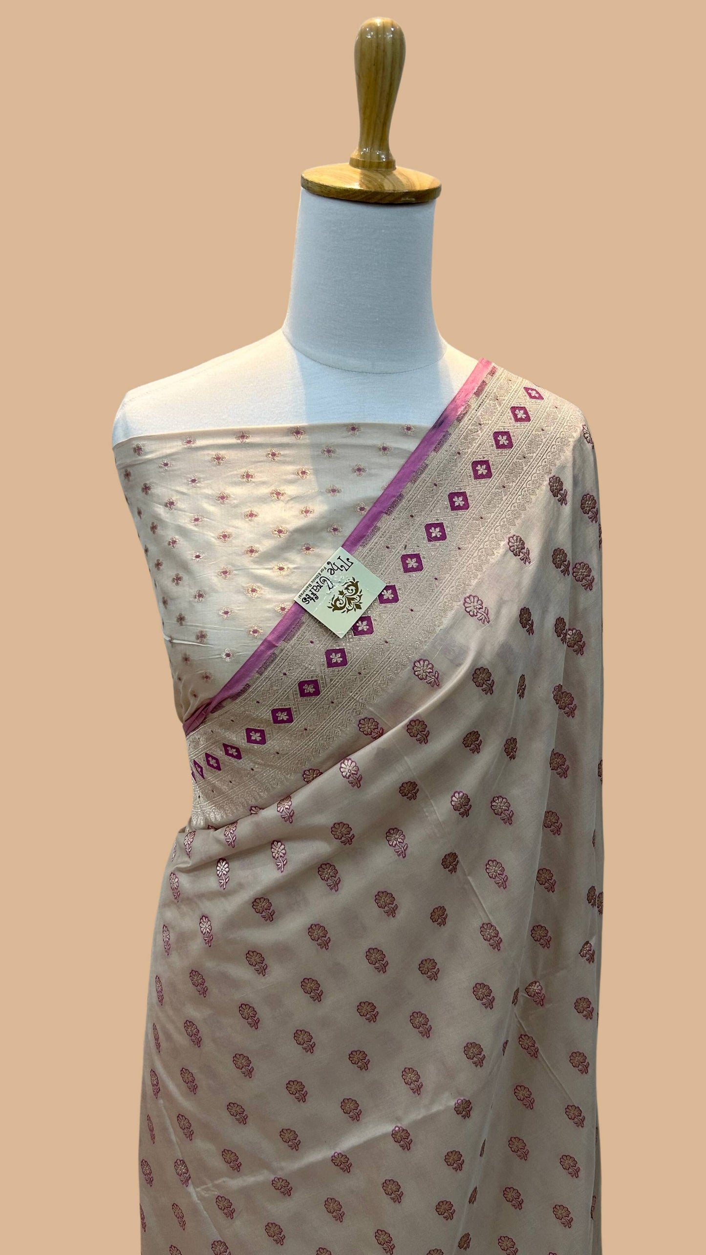 Pure Katan Silk Handloom Banarasi Saree - All over buti work with meenakari