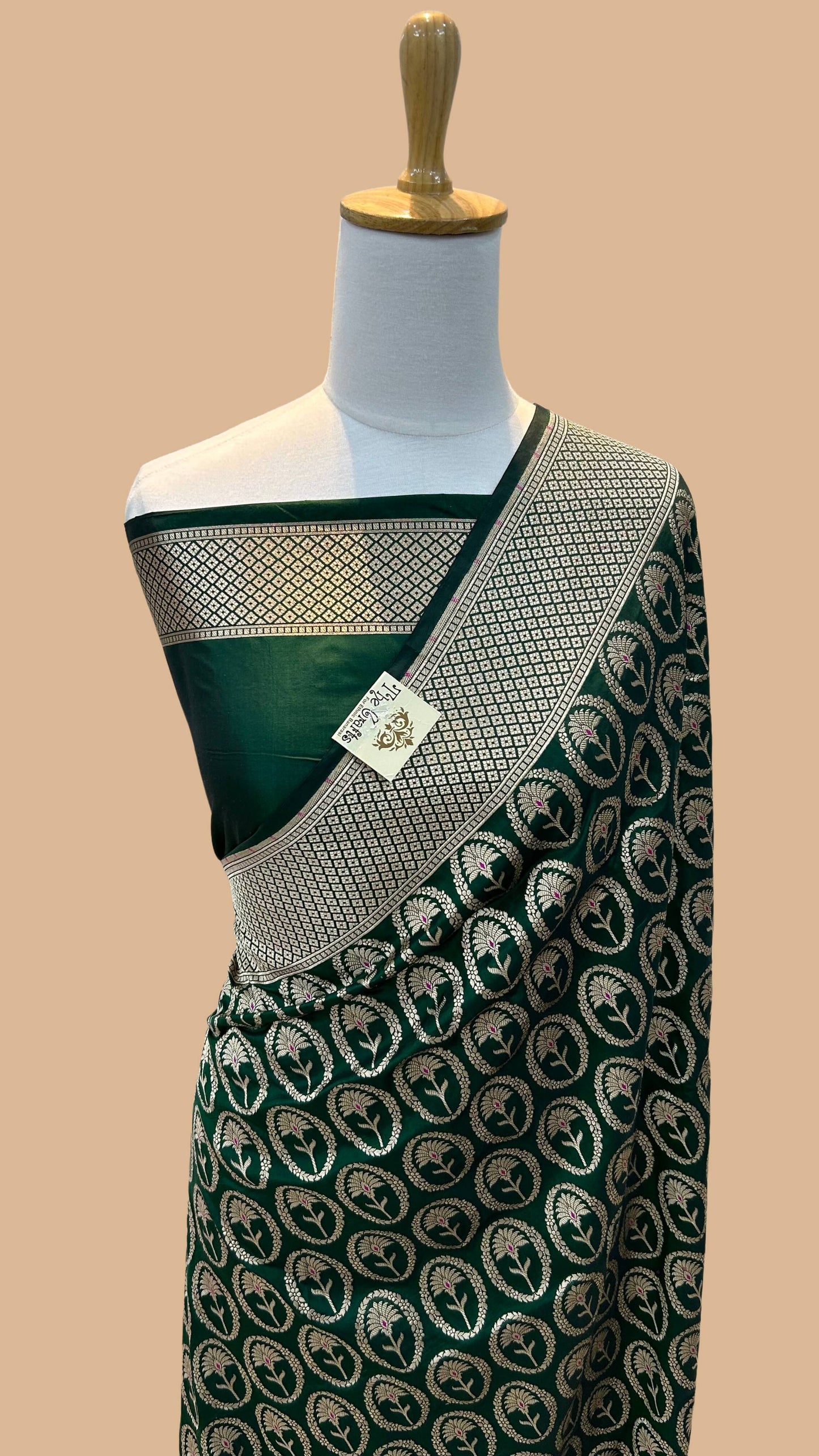 Pure Katan Silk Handloom Banarasi Saree - All over jaal work with meenakari