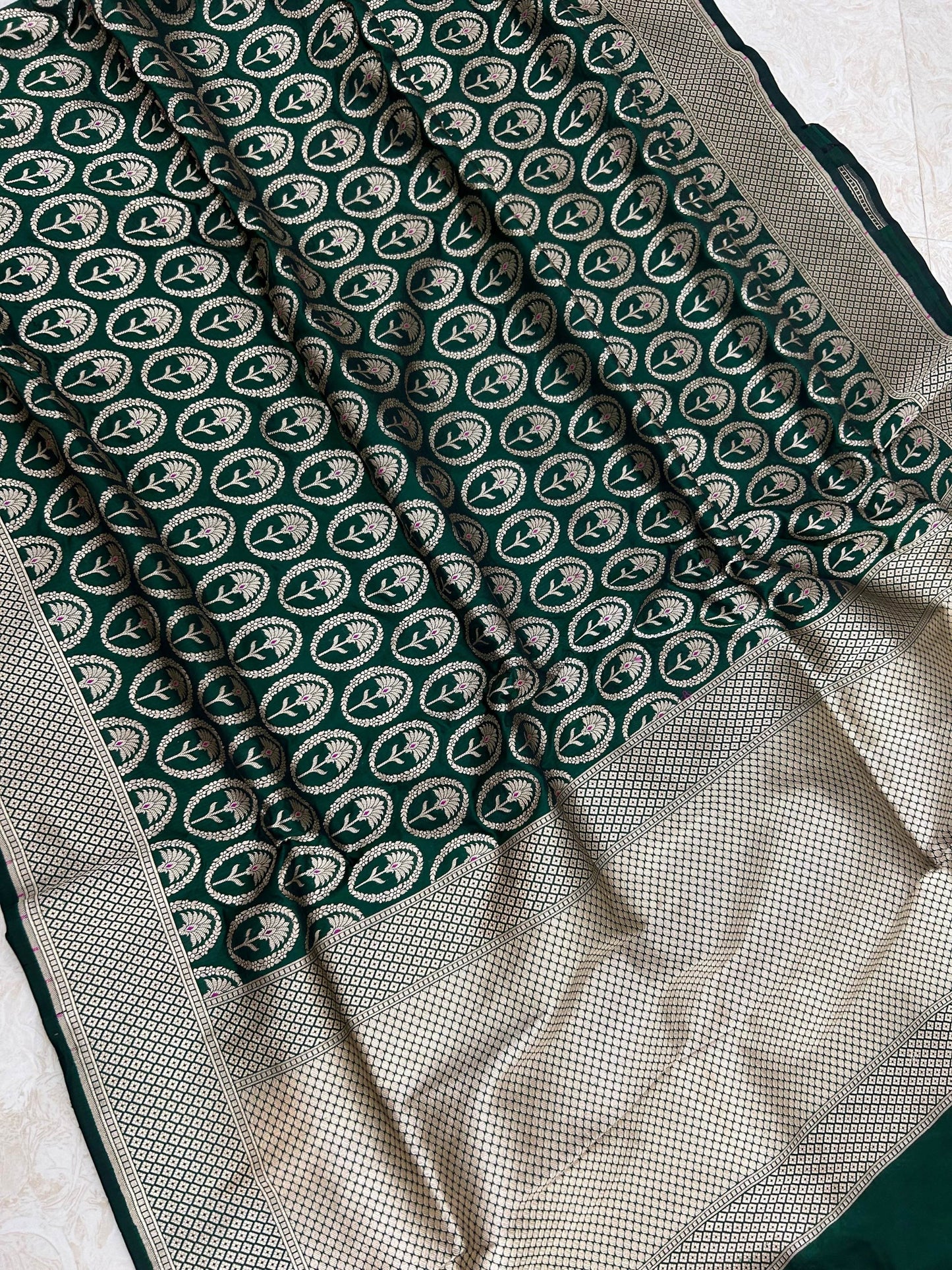 Pure Katan Silk Handloom Banarasi Saree - All over jaal work with meenakari