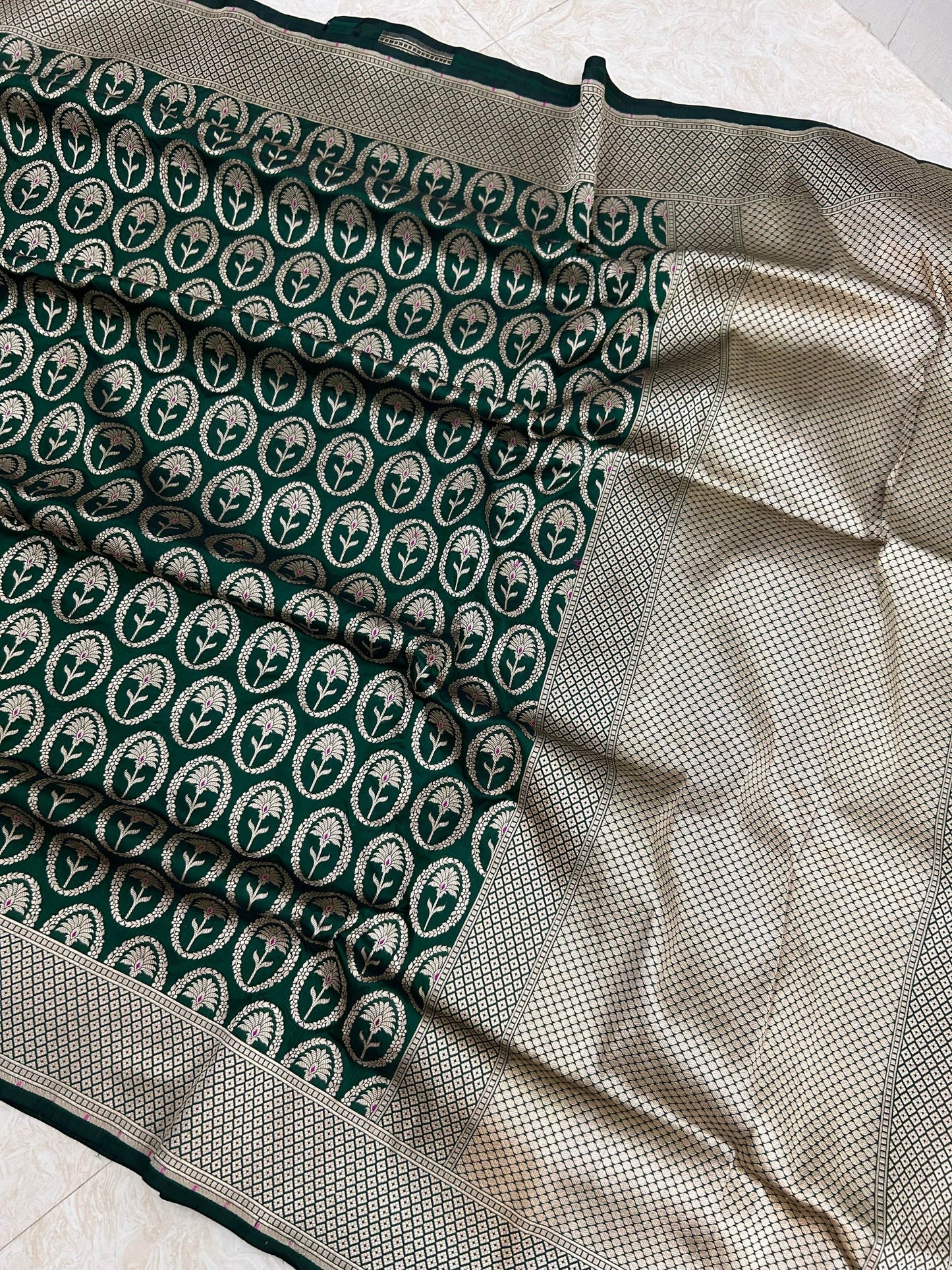 Pure Katan Silk Handloom Banarasi Saree - All over jaal work with meenakari