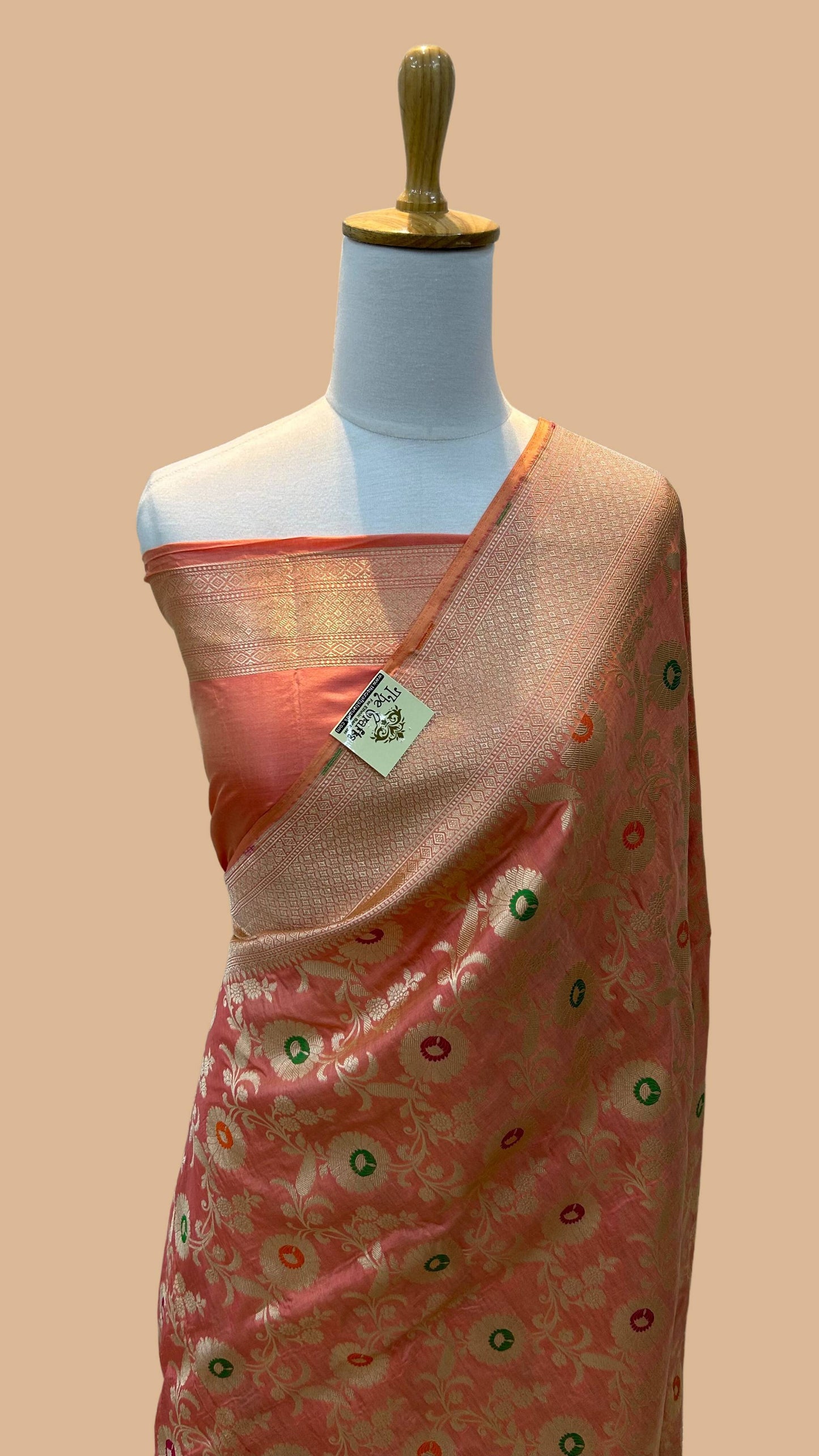 Pure Katan Silk Handloom Banarasi Saree - All over jaal work with meenakari