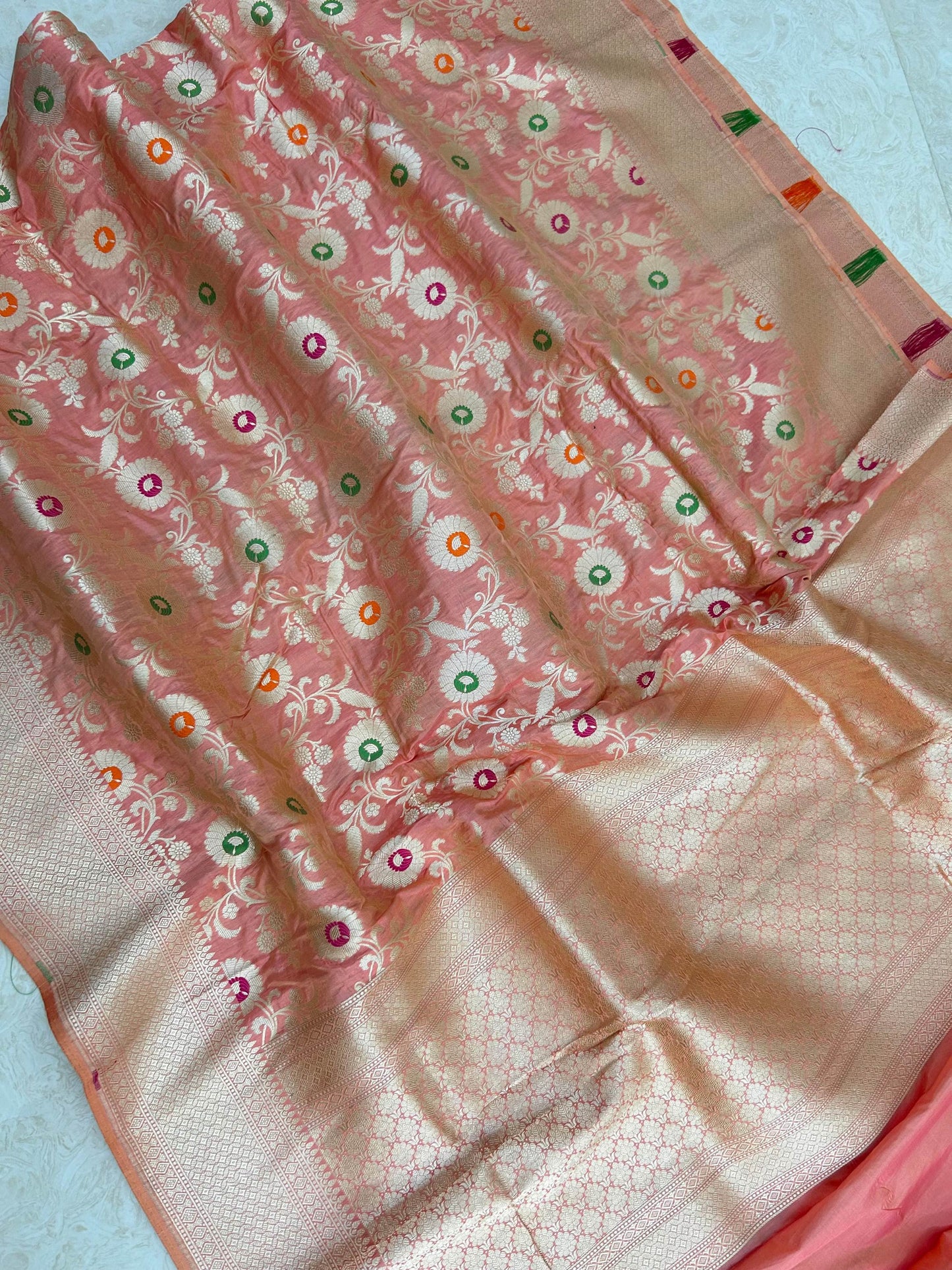 Pure Katan Silk Handloom Banarasi Saree - All over jaal work with meenakari