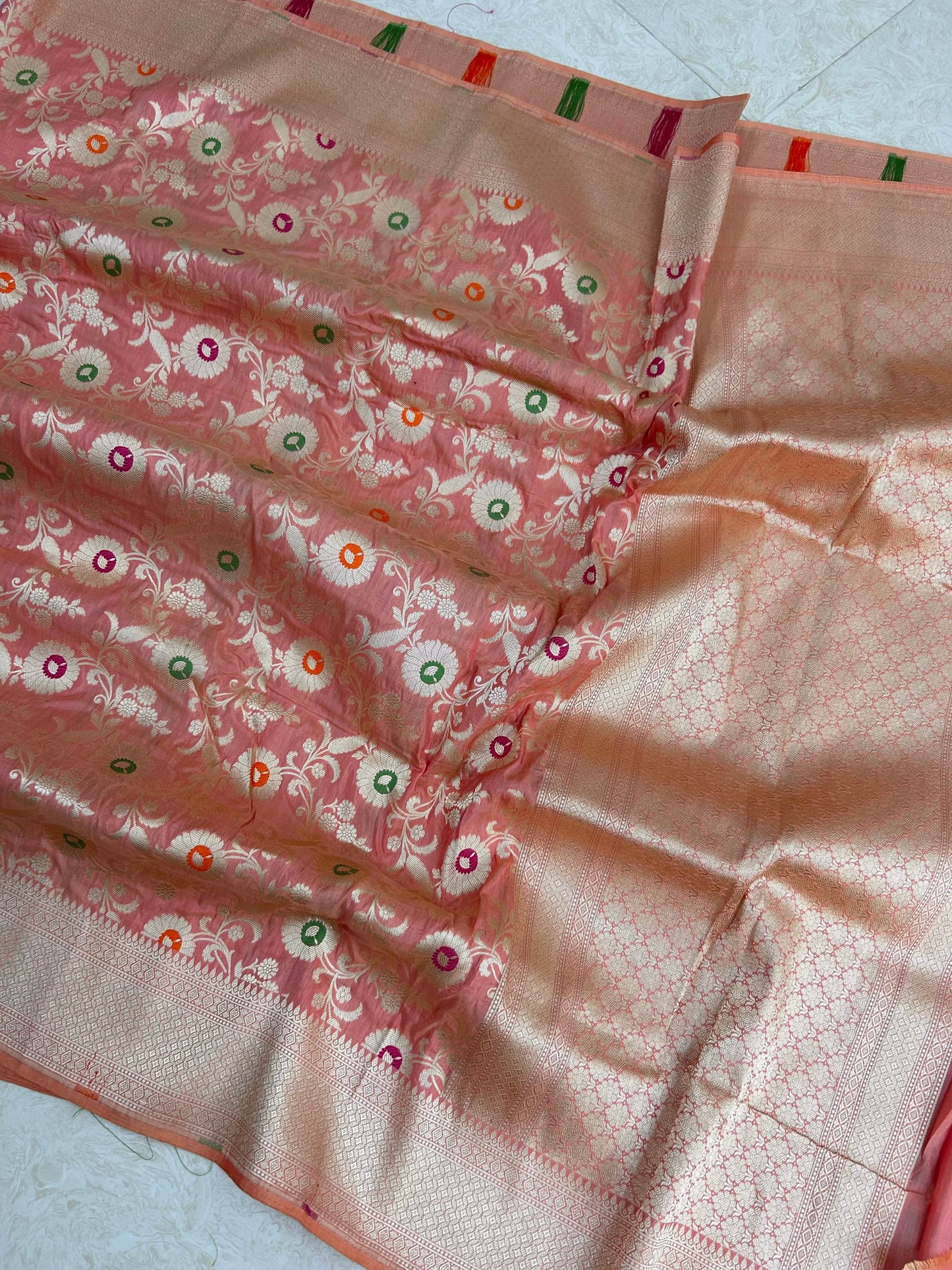 Pure Katan Silk Handloom Banarasi Saree - All over jaal work with meenakari