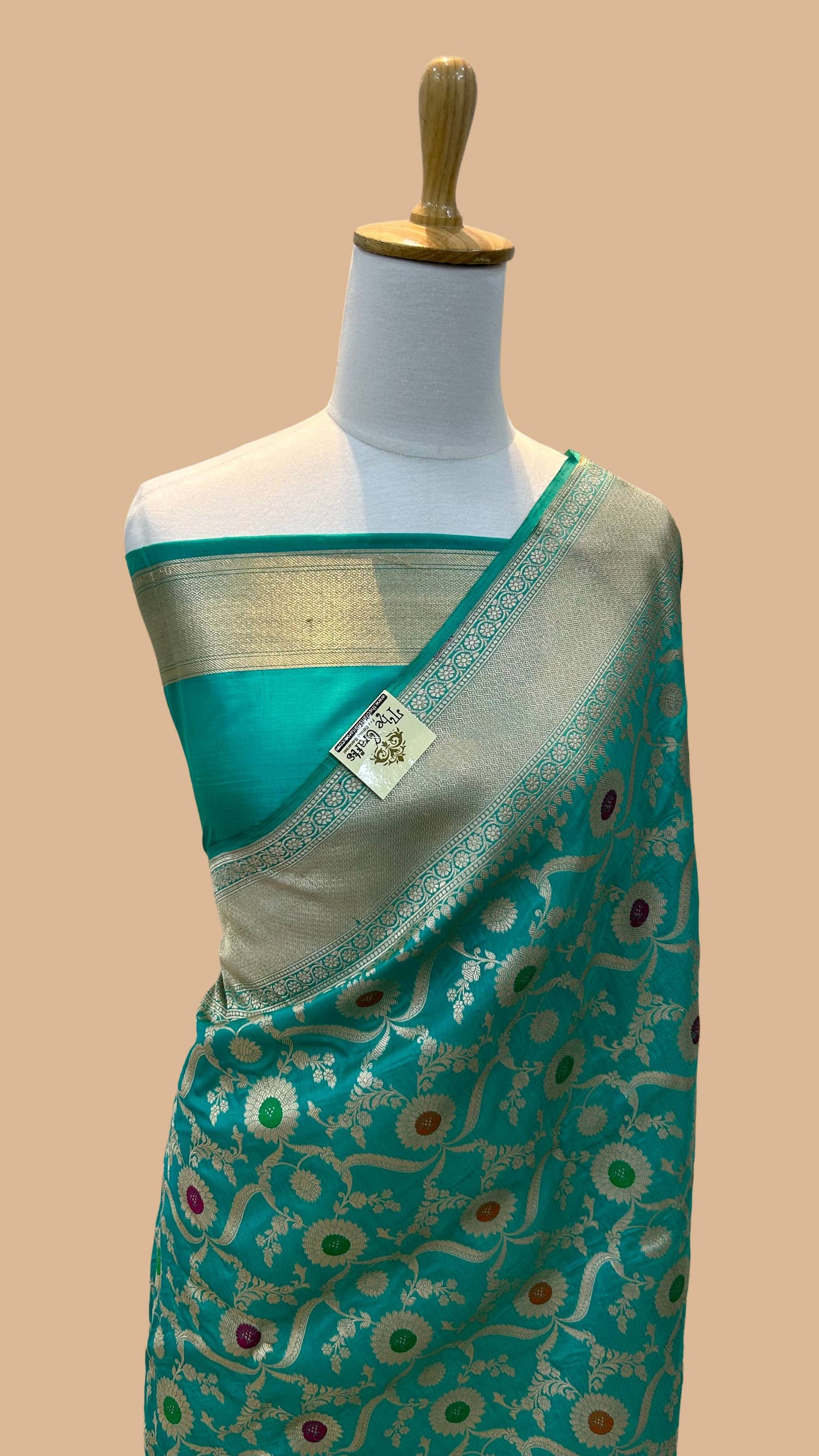 Pure Katan Silk Handloom Banarasi Saree - All over jaal work with meenakari