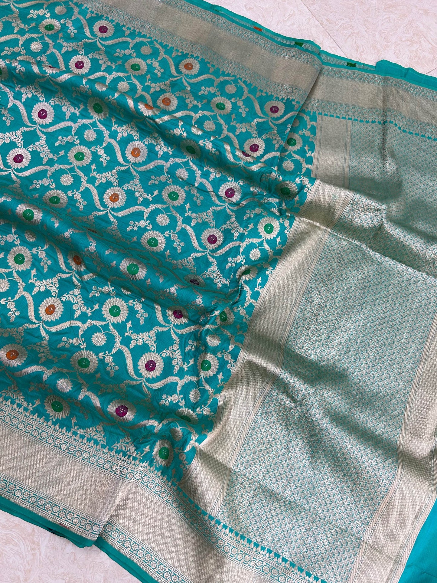 Pure Katan Silk Handloom Banarasi Saree - All over jaal work with meenakari