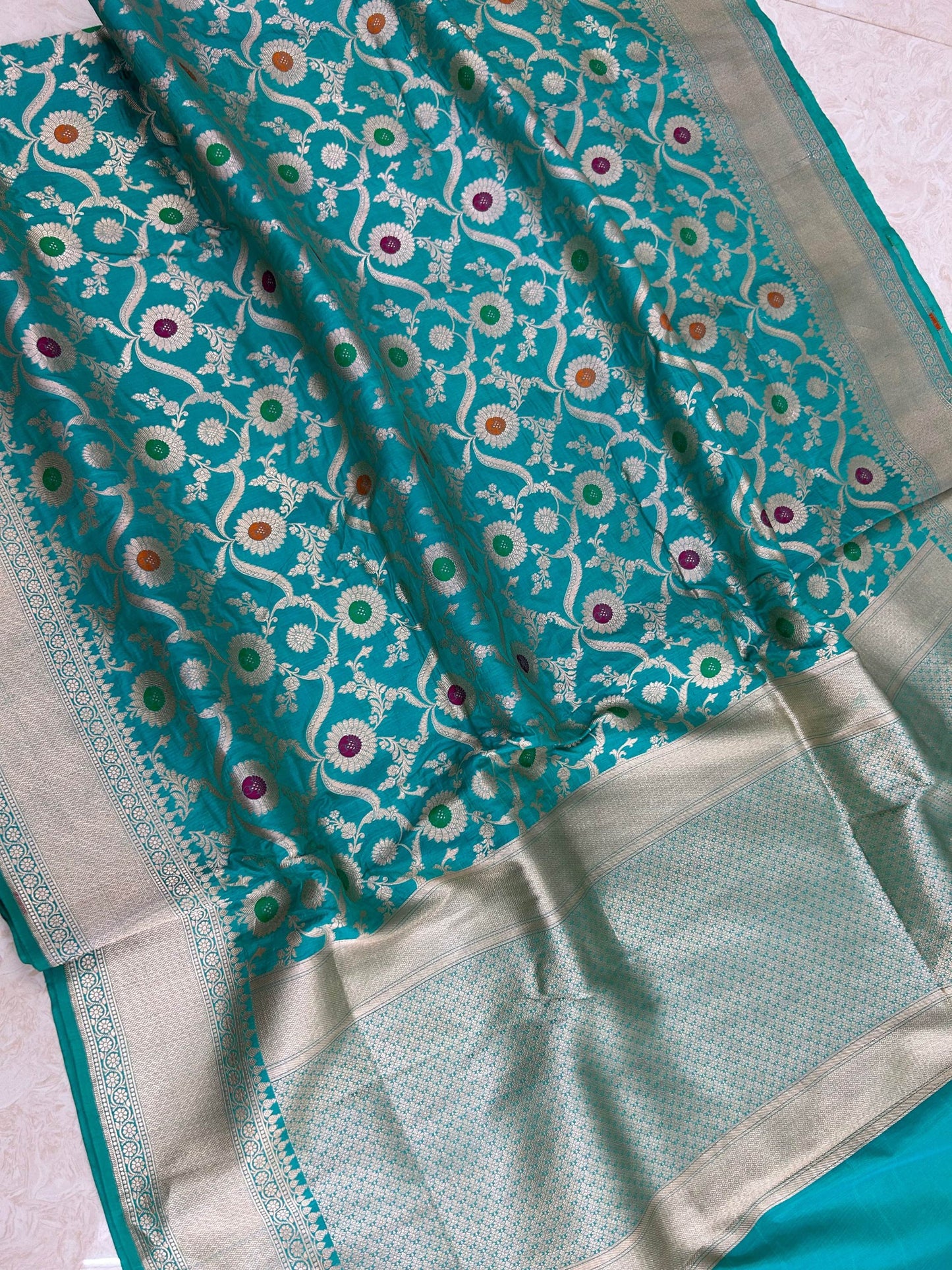 Pure Katan Silk Handloom Banarasi Saree - All over jaal work with meenakari