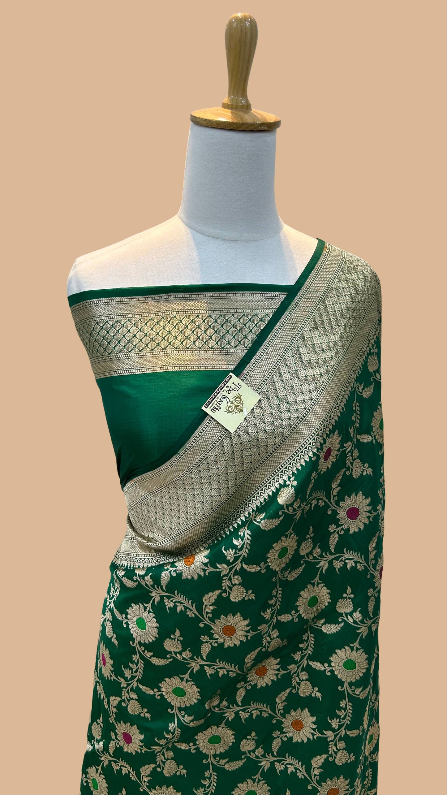 Pure Katan Silk Handloom Banarasi Saree - All over jaal work with meenakari