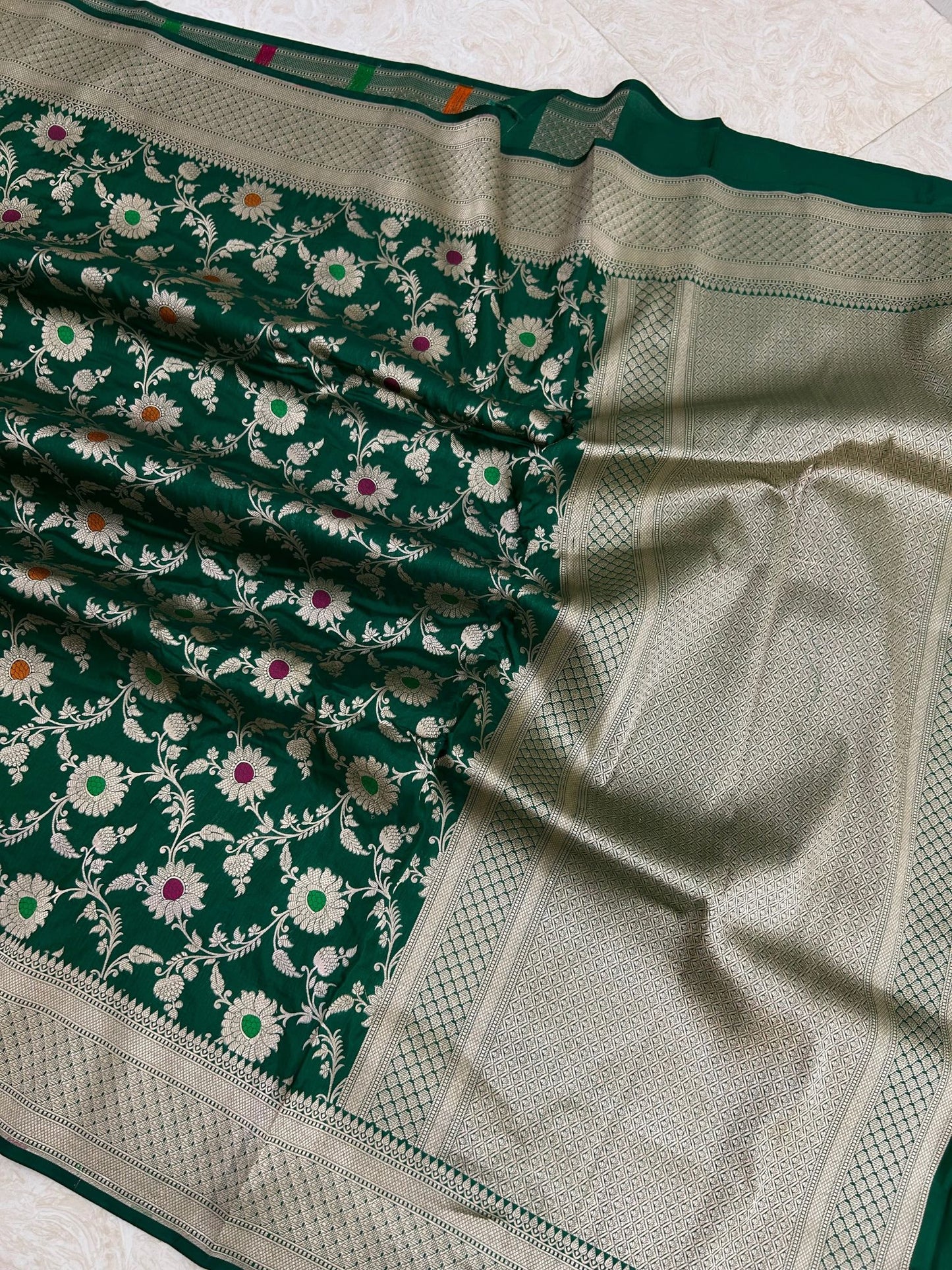 Pure Katan Silk Handloom Banarasi Saree - All over jaal work with meenakari