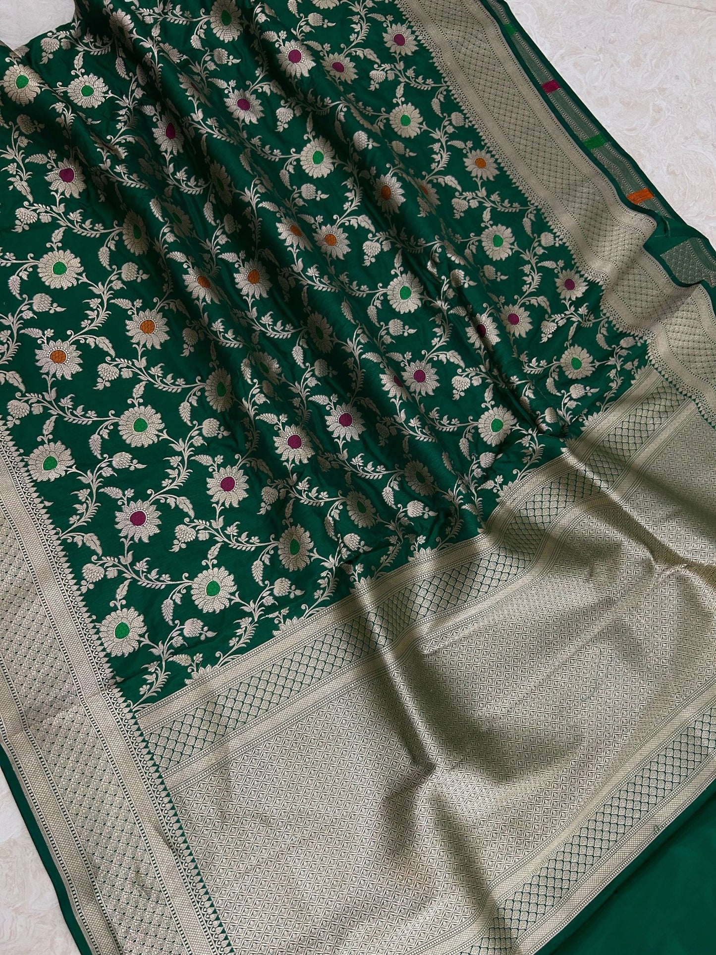 Pure Katan Silk Handloom Banarasi Saree - All over jaal work with meenakari